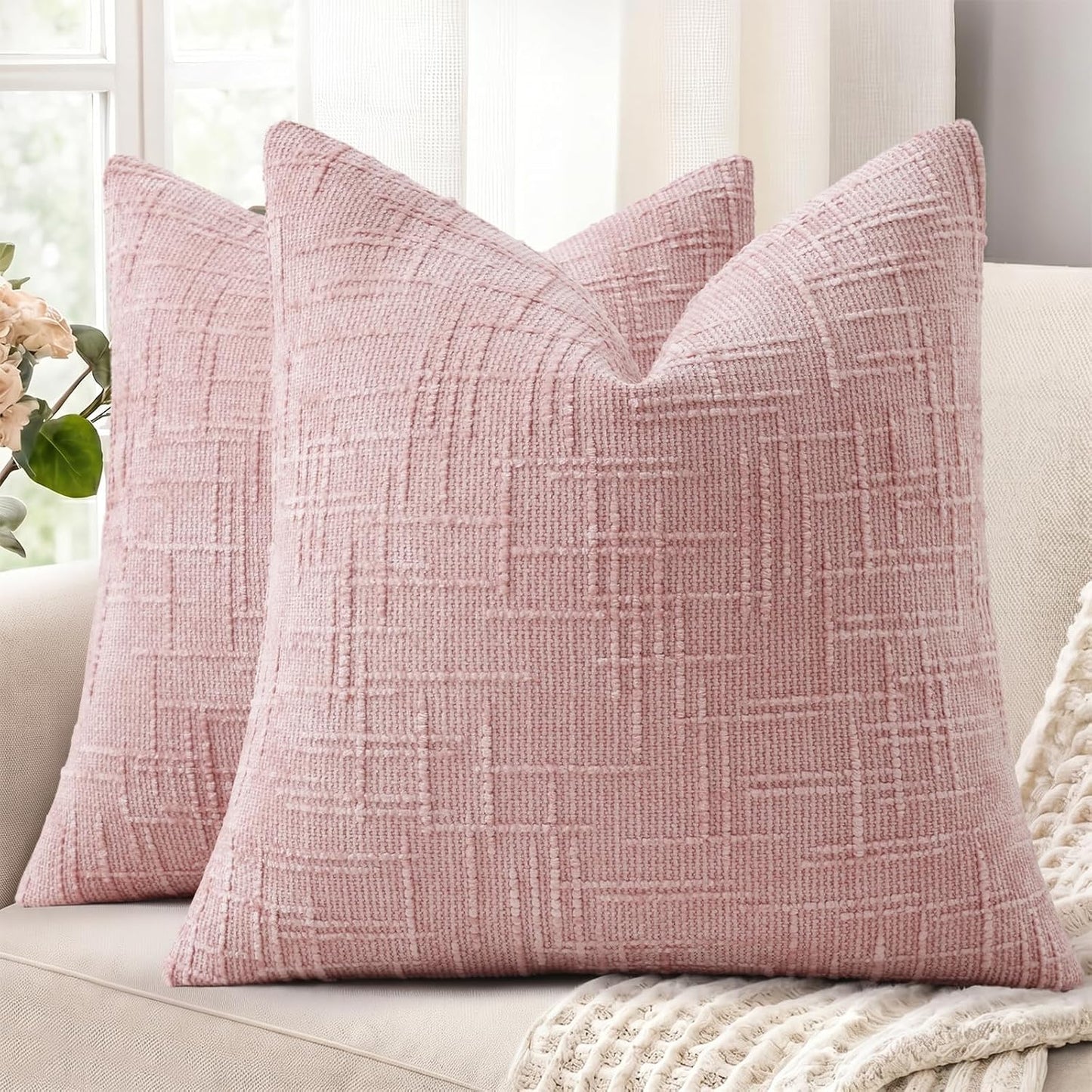 decorUhome Textured Chenille Throw Pillow Covers 18x18 Set of 2 Rust
