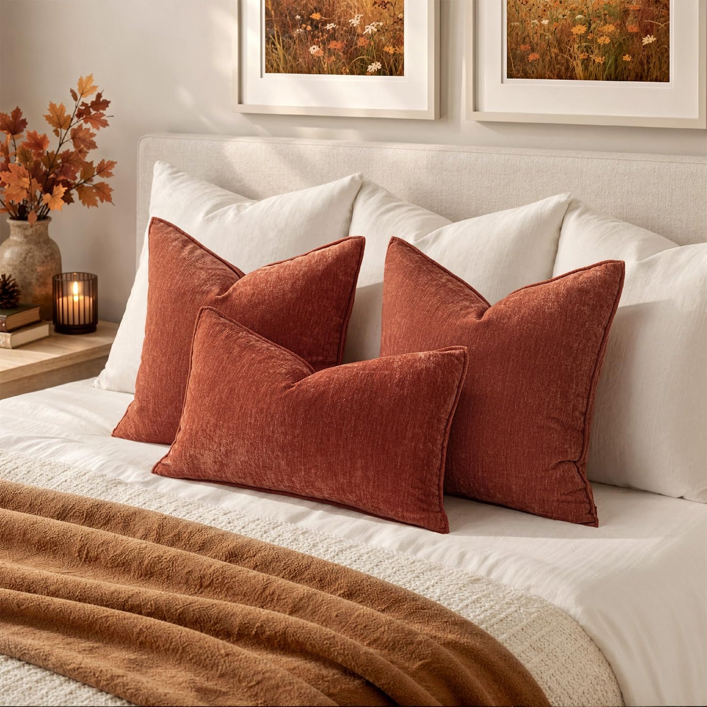 MIULEE Chenille Couch Pillow Covers Fall for Living Room 18x18 Dark Brown