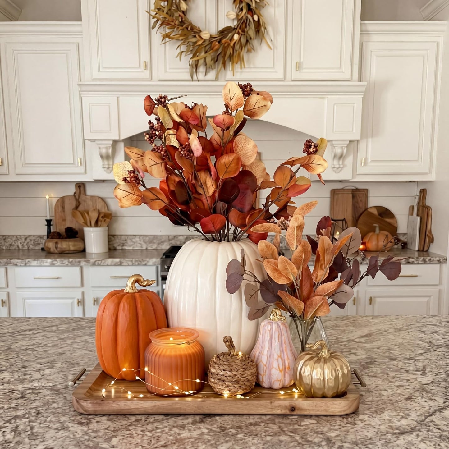 VioraWhite 3 Pack Fall Pumpkin Decor White Gold Resin Pumpkin Figurine