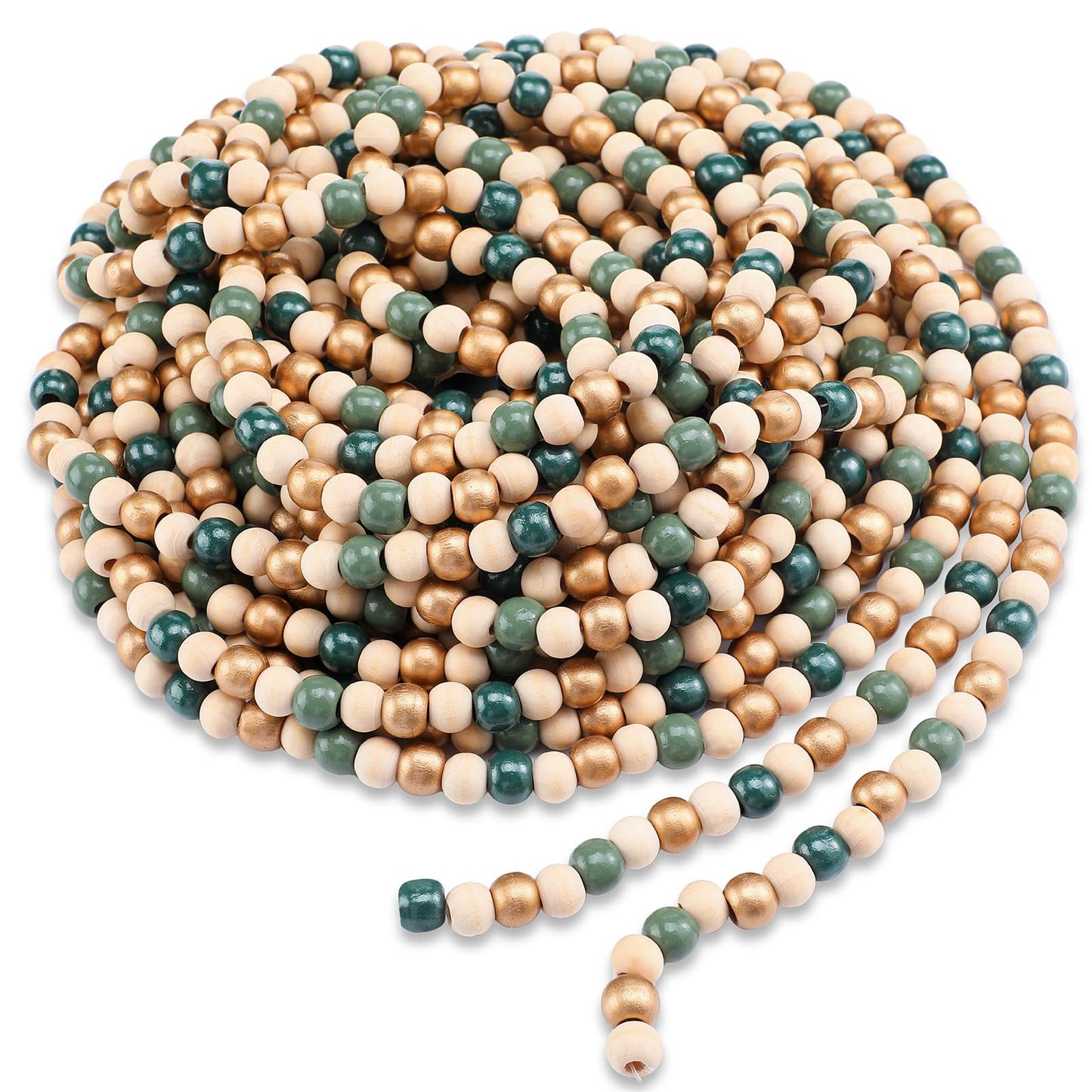 WILLBOND 16 Feet Wood Bead Garland Christmas Tree, Wood Color