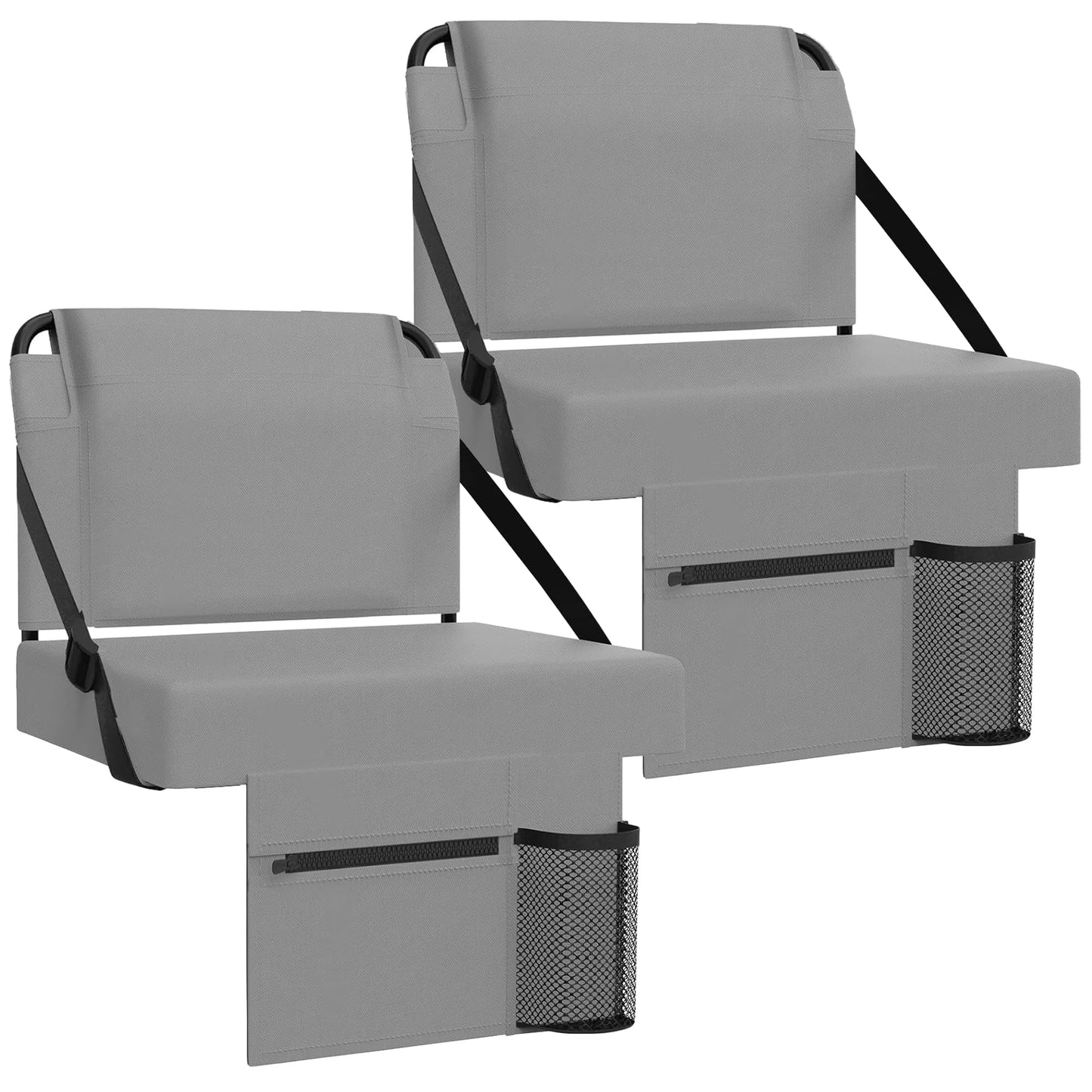 2pcs Stadium Seat for Bleachers with Back Support，Portable Bleacher Chairs with Back and Cushion，Includes Shoulder Strap and Cup Holder