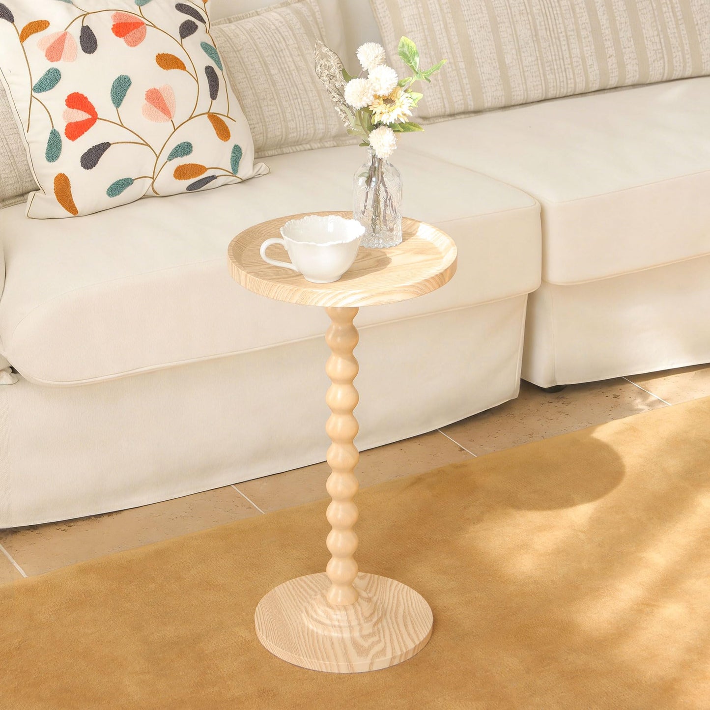 AWASEN Small Side Table, Round Drink Table for Small Spaces, Round Accent End Table Living Room, Nightstand for Bedroom, Corners, Office, Walnut Brown