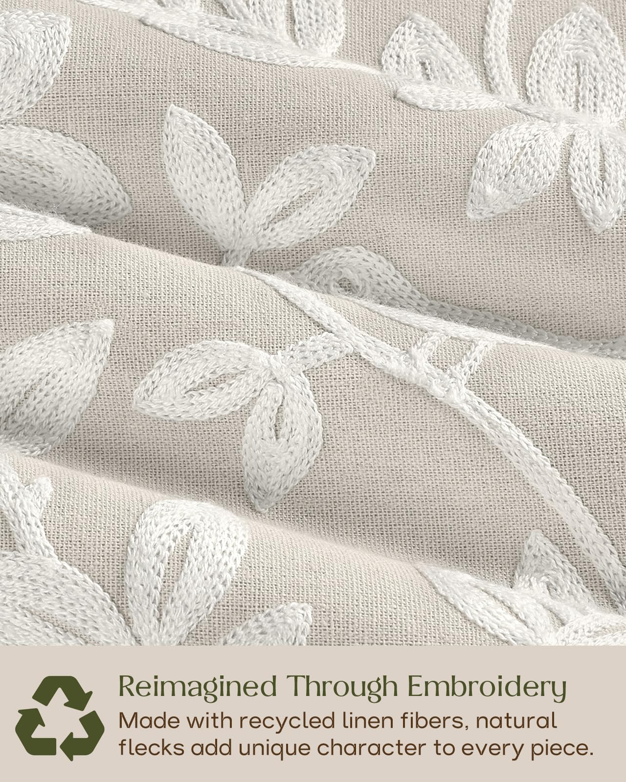 Linen Embroidered Throw Pillow Cover, 18x18 Inch, Khaki Bird