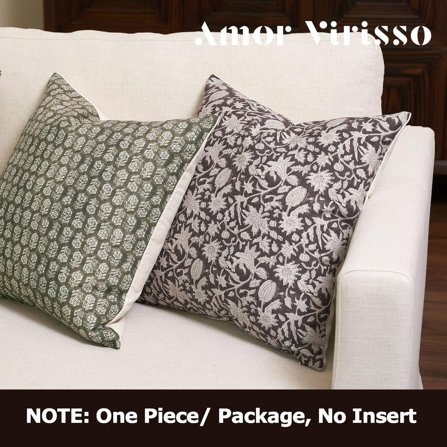 Amor Virisso Floral Throw Pillow Covers 18x18 Couch Pillows for Living Room Decorative Accent Pillow Covers Block Print Farmhouse Neutral Pillow Covers Sofa Pillows 1PC, Dusty Green