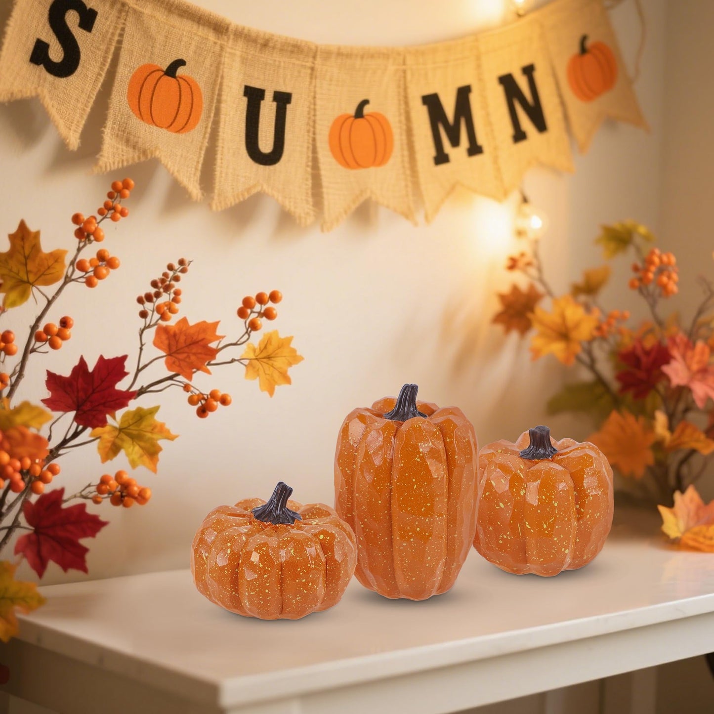 winemana 12 Pcs Pumpkin Fall Decorations, Golden Artificial Pumpkins