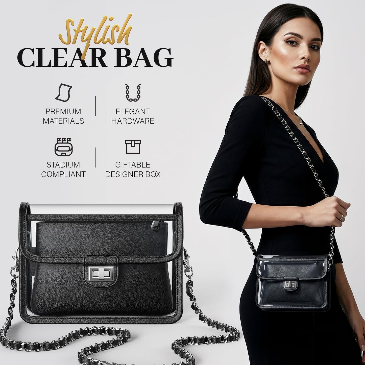 Clear Crossbody Purse for Women, RFID Wallet, Stadium Approved Clear Bag
