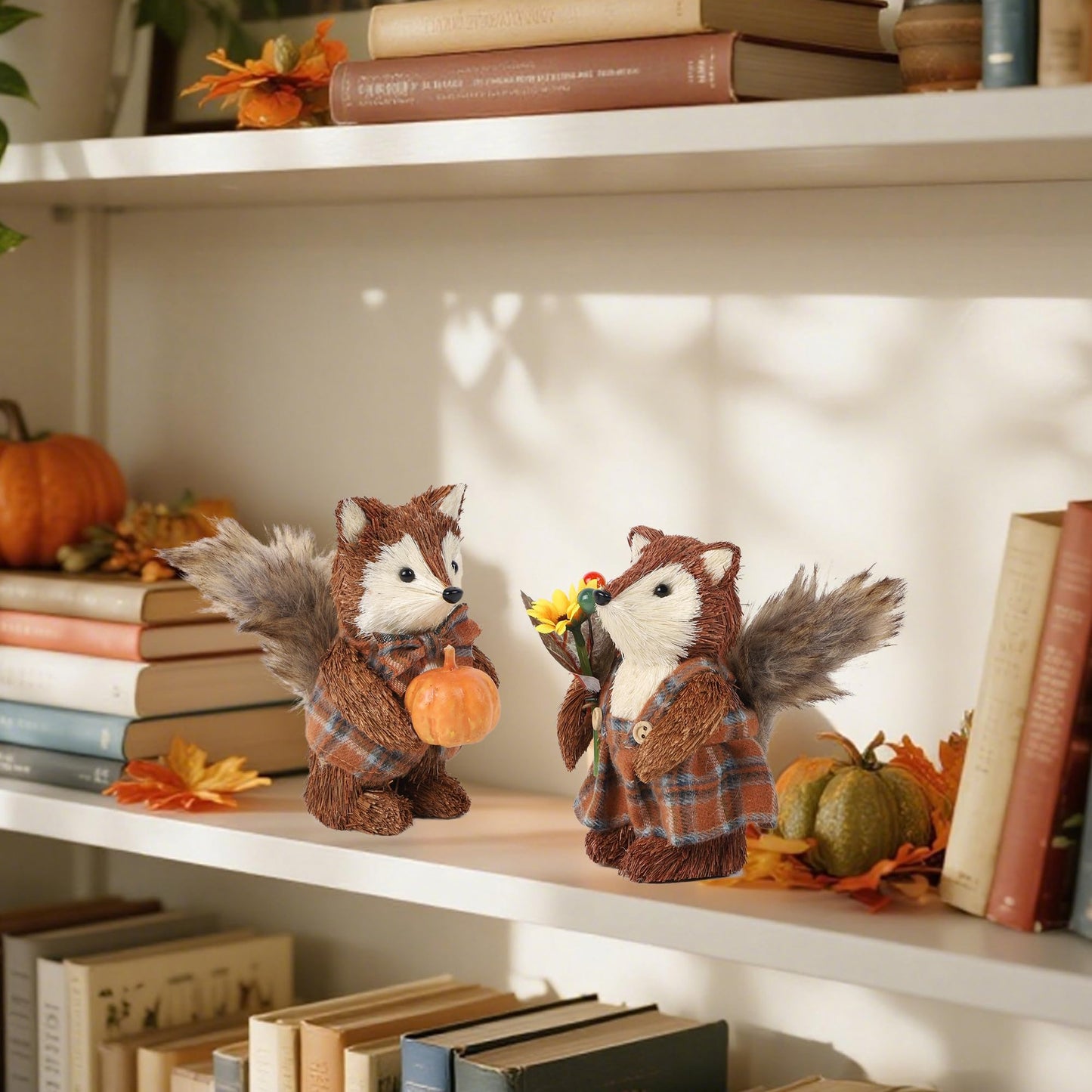 winemana Set of 2 Fall Decorations for Home Squirrels Table Decor