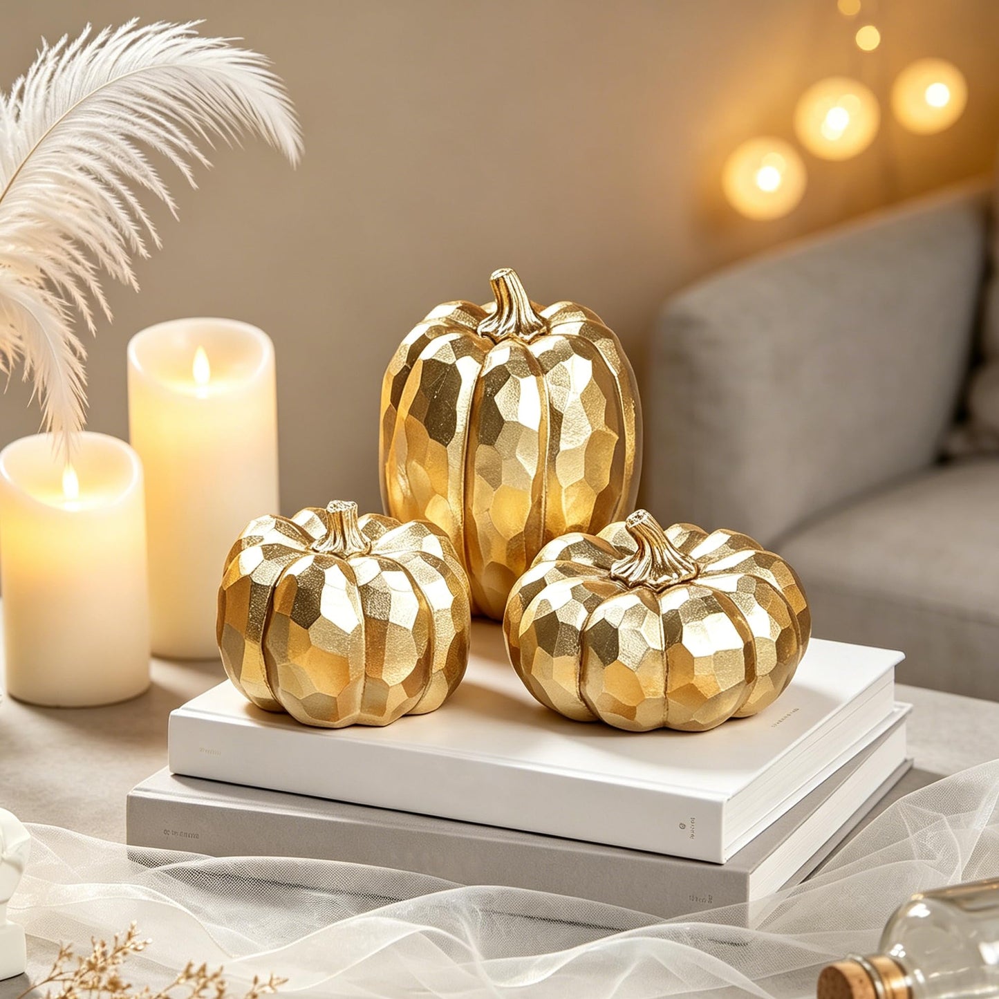 winemana 12 Pcs Pumpkin Fall Decorations, Golden Artificial Pumpkins