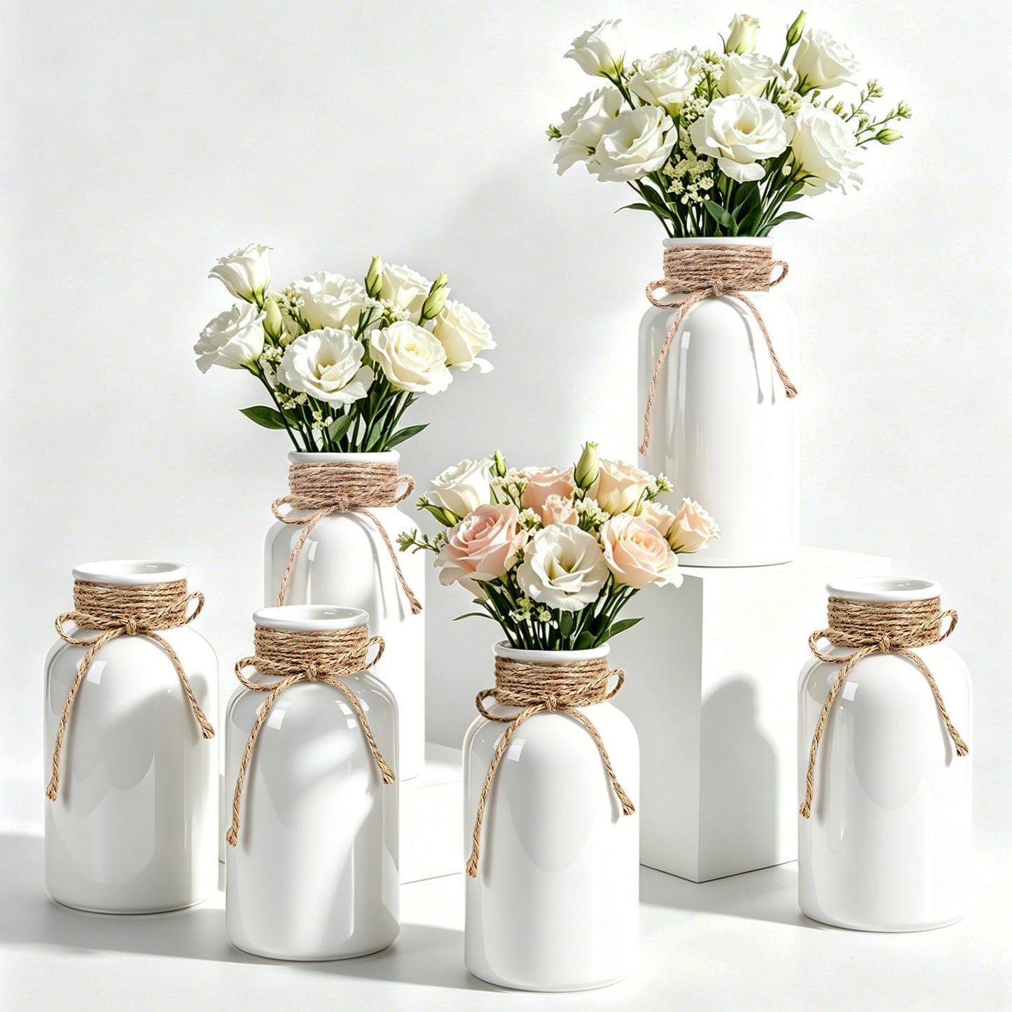 3 Pack Mason Jar Vases for Centerpieces, Amber Glass Flower Vase