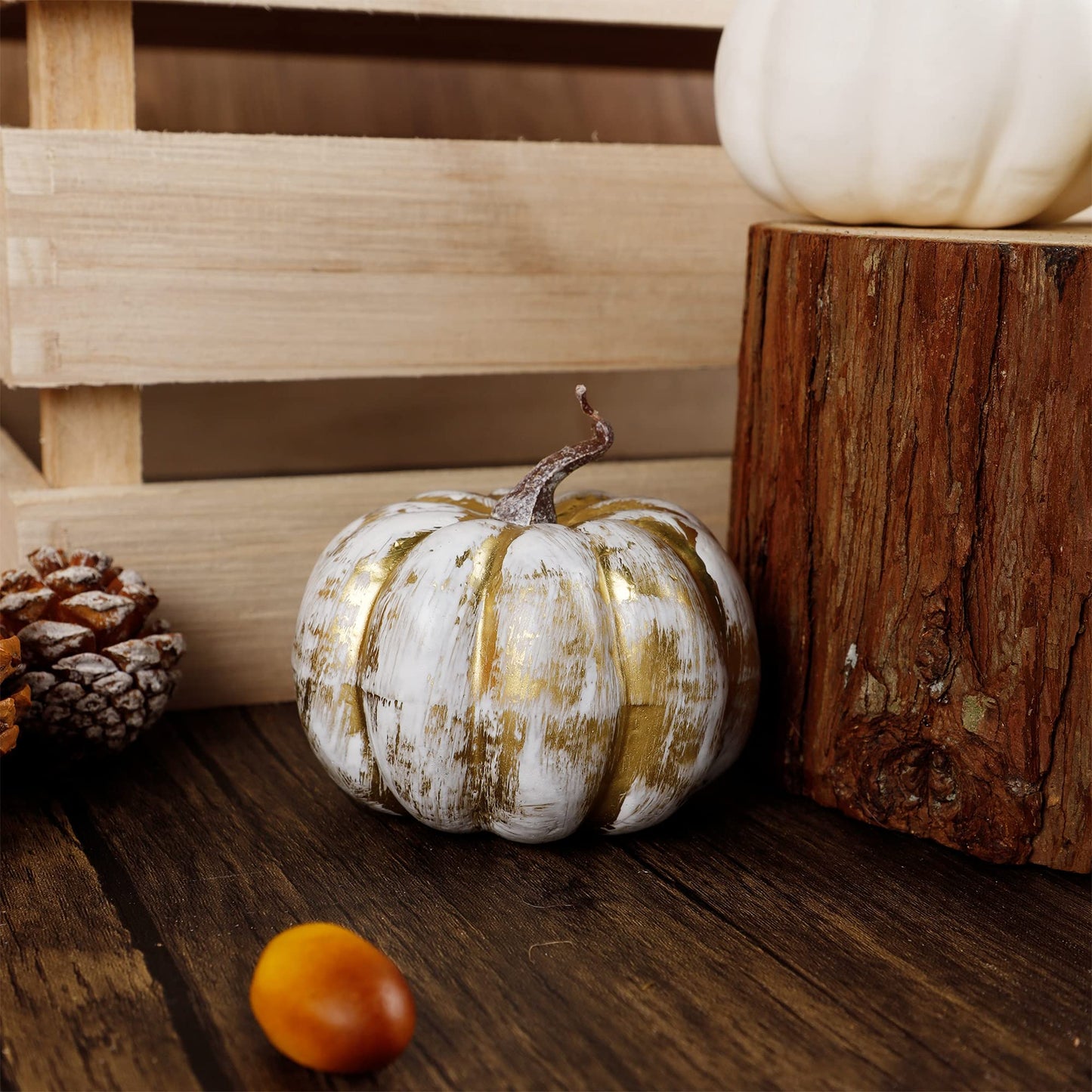 winemana 12 Pcs Pumpkin Fall Decorations, Golden Artificial Pumpkins