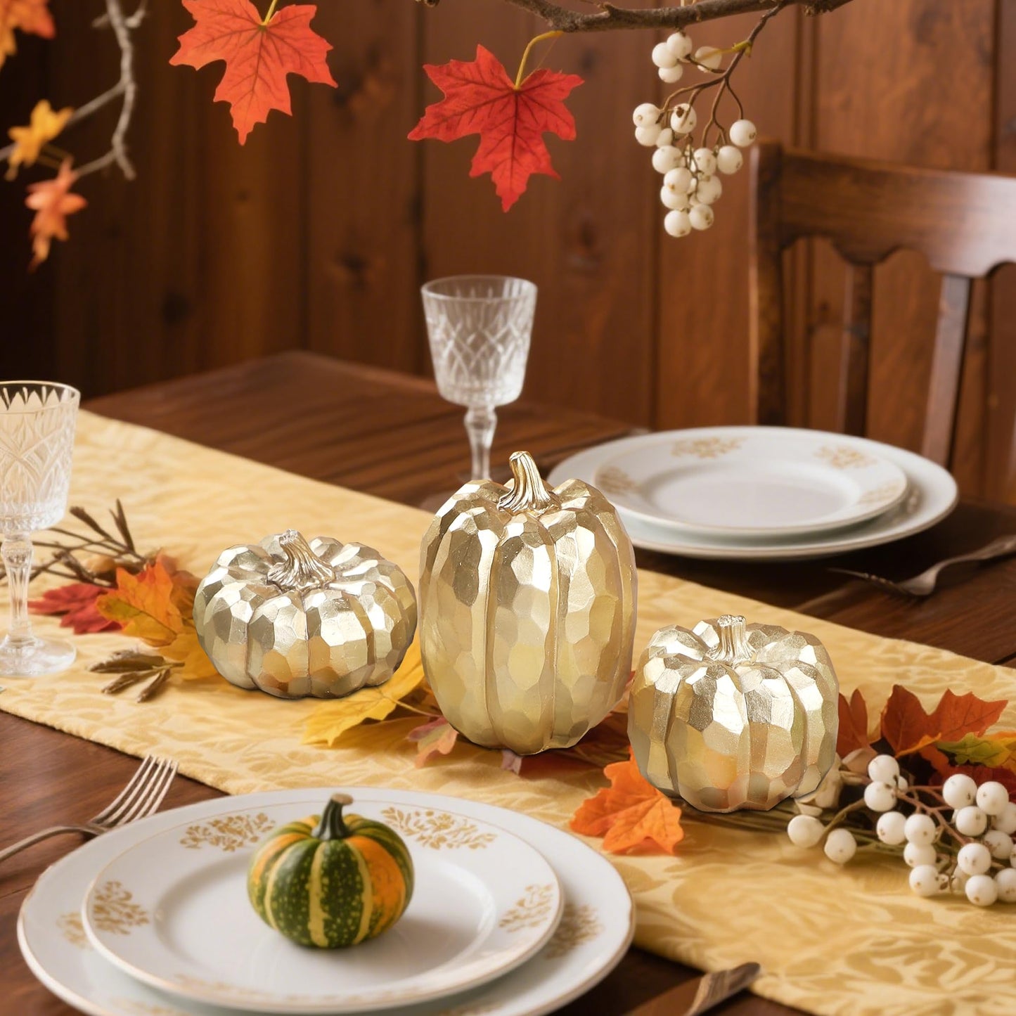 winemana 12 Pcs Pumpkin Fall Decorations, Golden Artificial Pumpkins