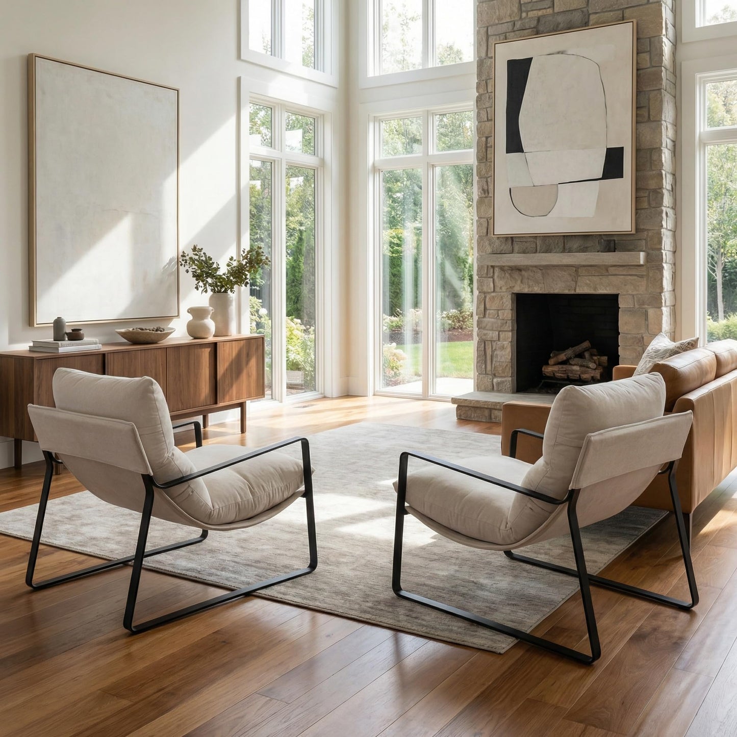 LukeAlon Modern PU Leather Accent Armchair, Brown