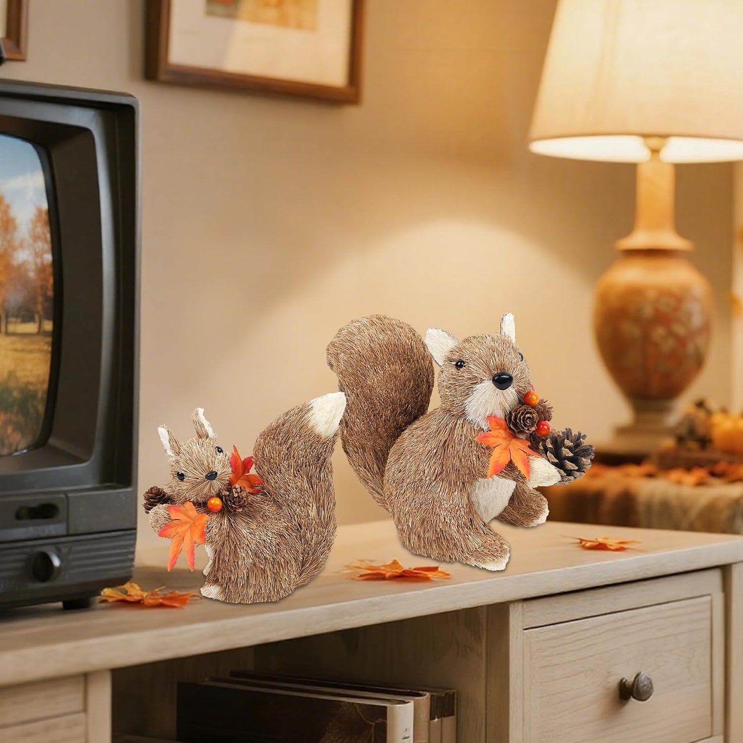 winemana Set of 2 Fall Decorations for Home Squirrels Table Decor