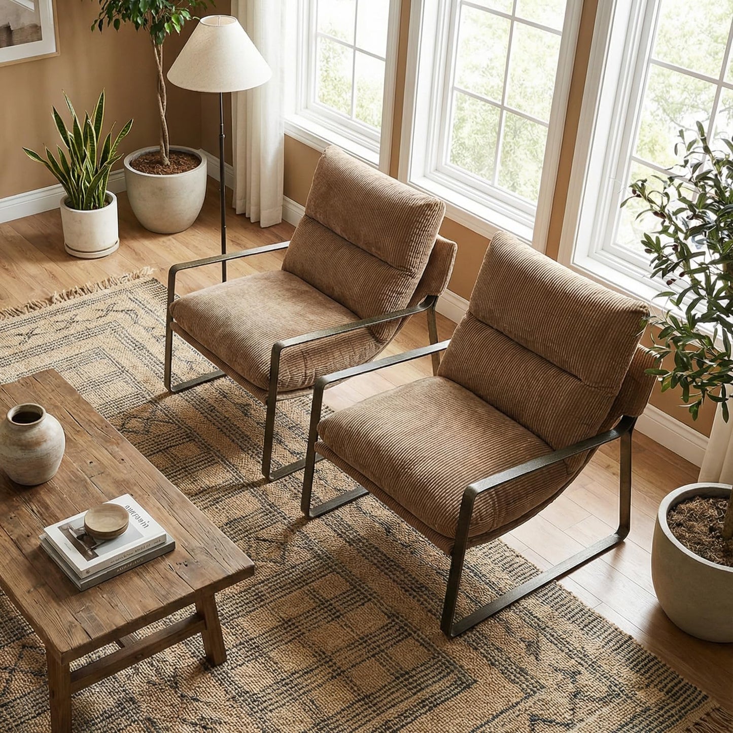 LukeAlon Modern PU Leather Accent Armchair, Brown