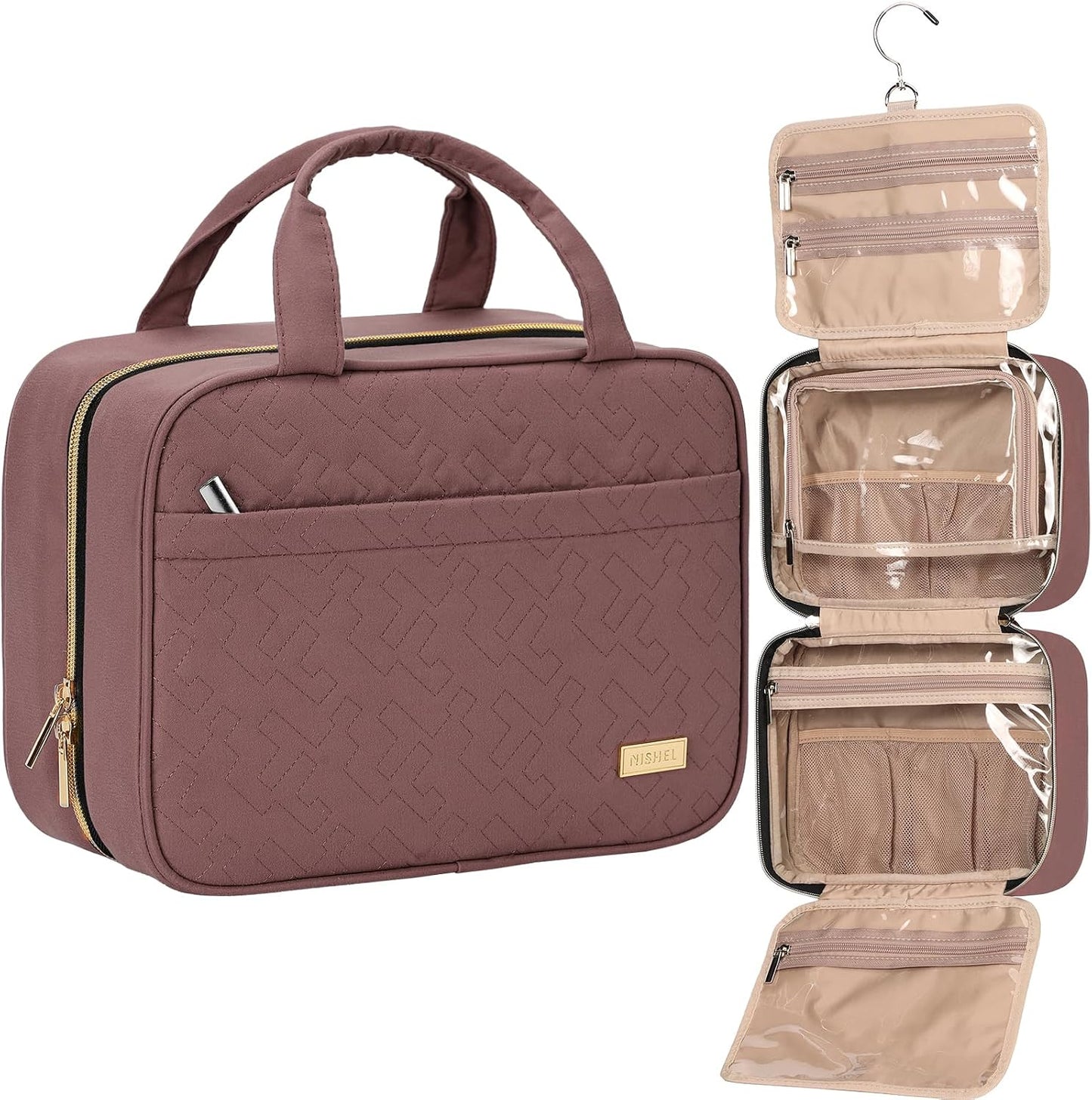 NISHEL Travel Toiletry Bag for women, Portable Hanging makeup Organizer