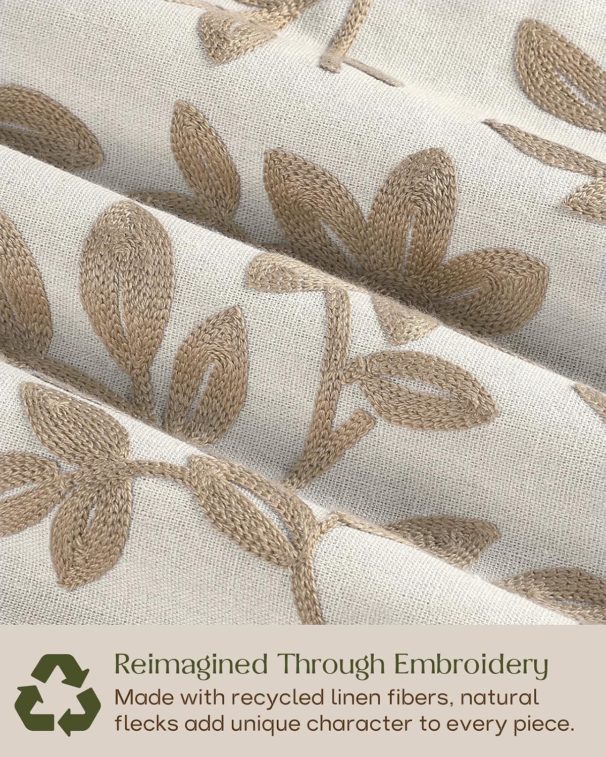 Linen Embroidered Throw Pillow Cover, 18x18 Inch, Khaki Bird