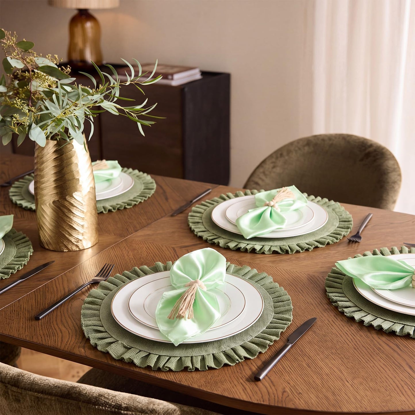 Gejoy 18 Pcs Burlap Placemat Wood Napkin Ring Dinner Napkin, Natural