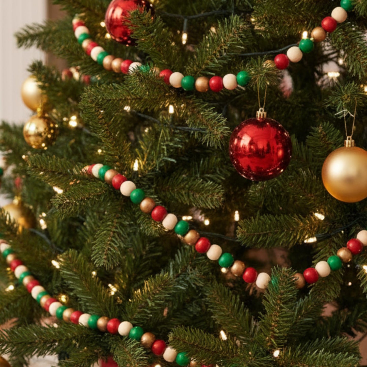 WILLBOND 16 Feet Wood Bead Garland Christmas Tree, Wood Color