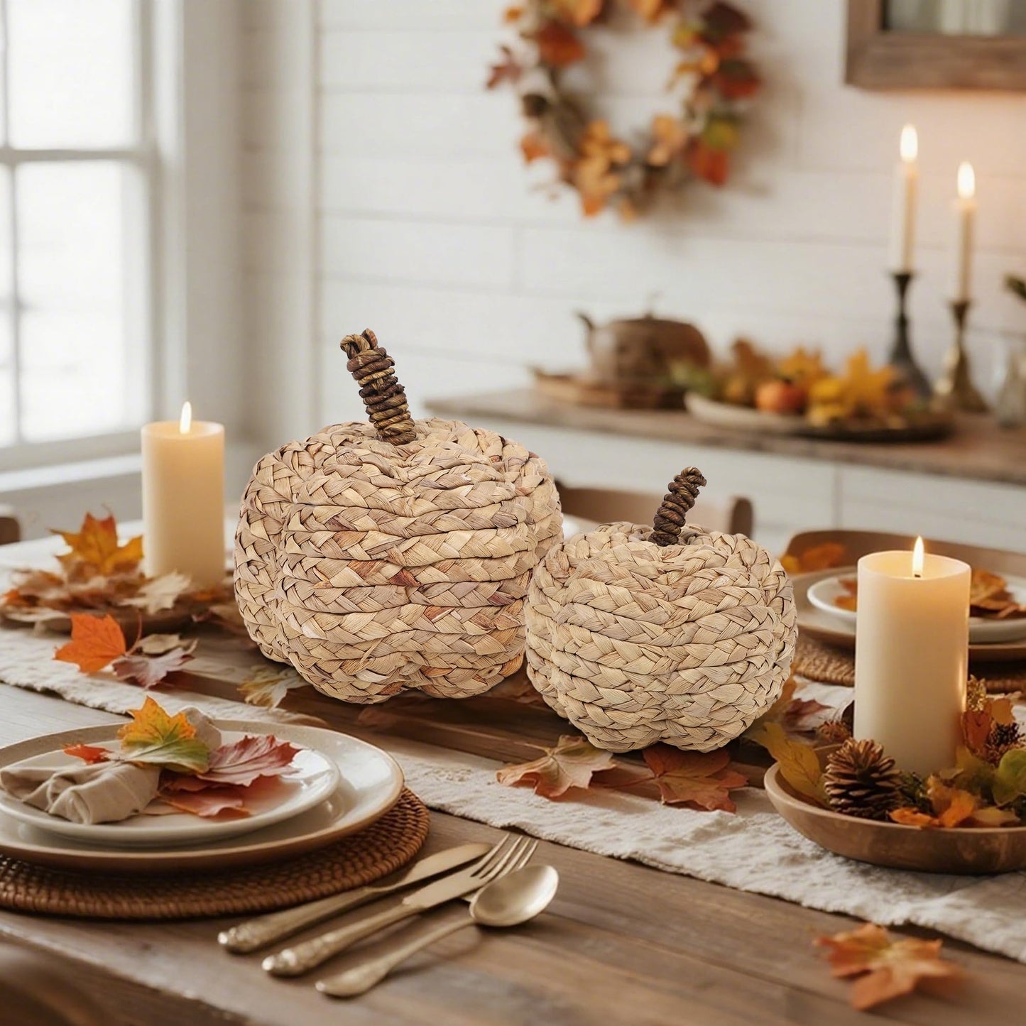 winemana 12 Pcs Pumpkin Fall Decorations, Golden Artificial Pumpkins