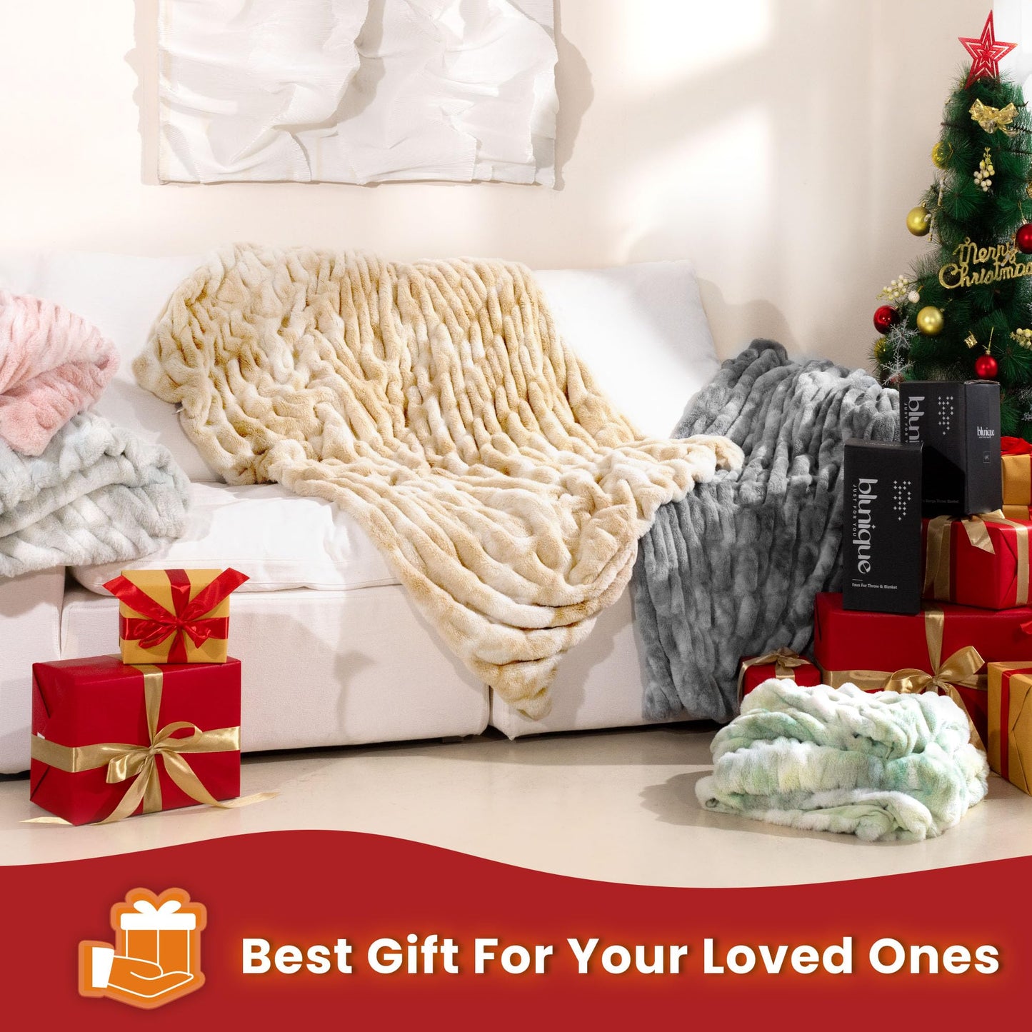 Ultra Soft Cozy Faux Fur Throw Blanket, Fuzzy Plush Thick Bubble Blanket, Oversize Luxury Fluffy Blanket for Couch, Sofa, Bedroom, and Living Room, 50x60 Inches, Light Brown