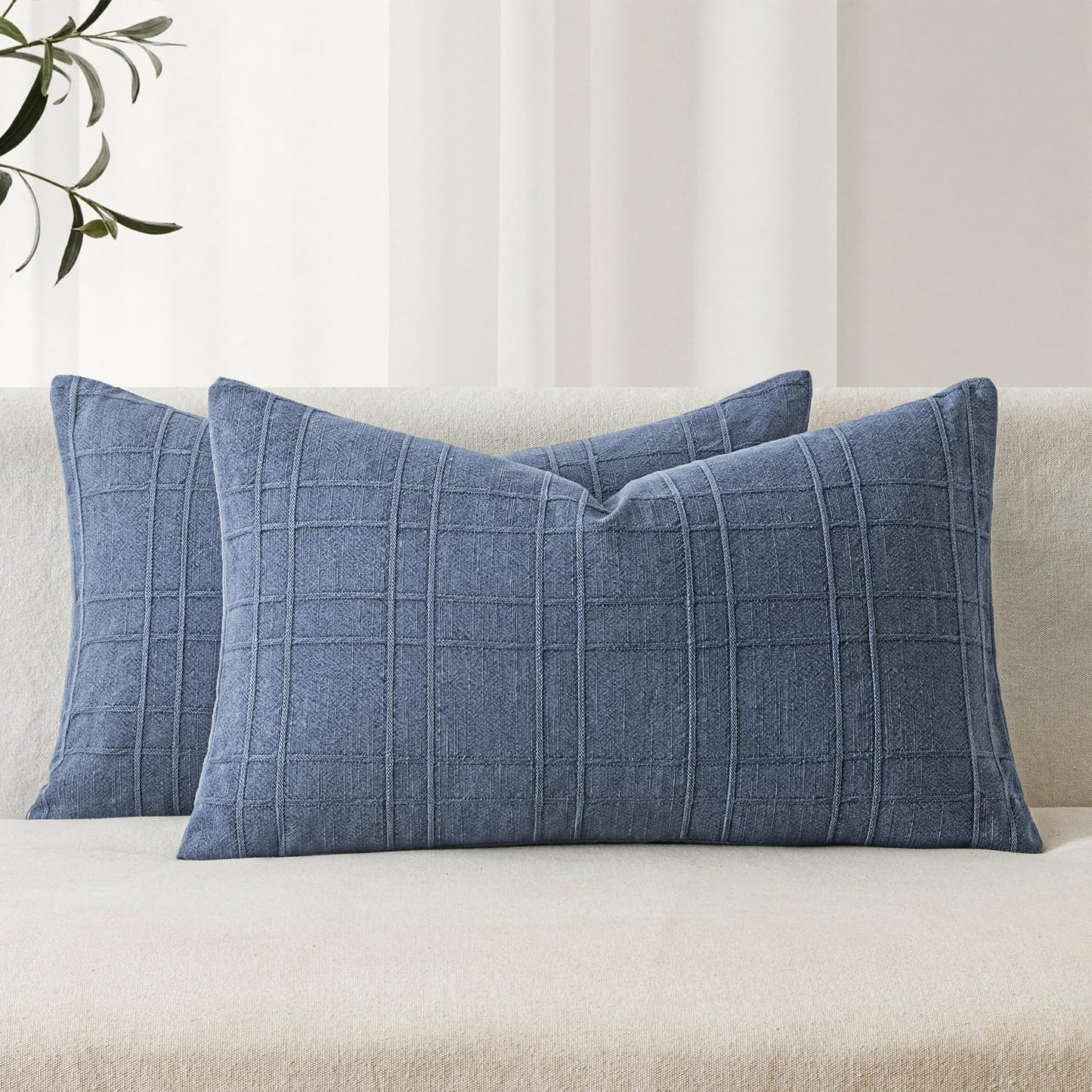 MIULEE Linen Plaid Pillow Covers Decorative 18x18 Dark Olive Green