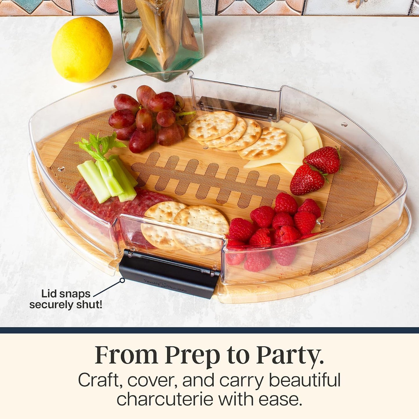 Totally Bamboo Flip, Serve & Store Football Charcuterie Board with Lid