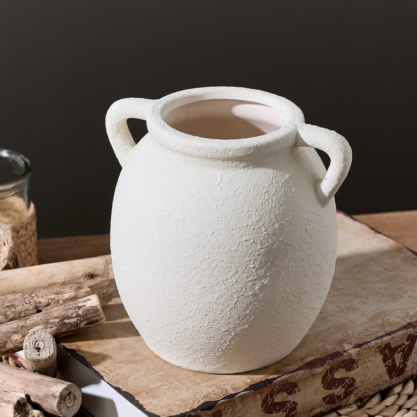 Dobbyby Ceramic Flower Vase 12 inch Farmhouse Rustic Vase Decorative Pottery Terracotta Tall Vases for Home Decor Table Mantle Fireplace Living Room Bathroom Wedding Centerpiece (Large-Terracota)