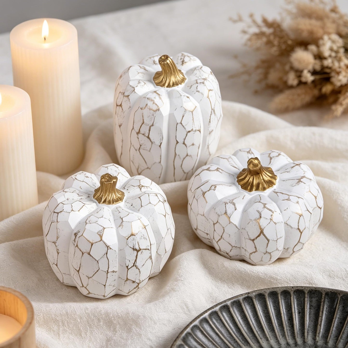 winemana 12 Pcs Pumpkin Fall Decorations, Golden Artificial Pumpkins