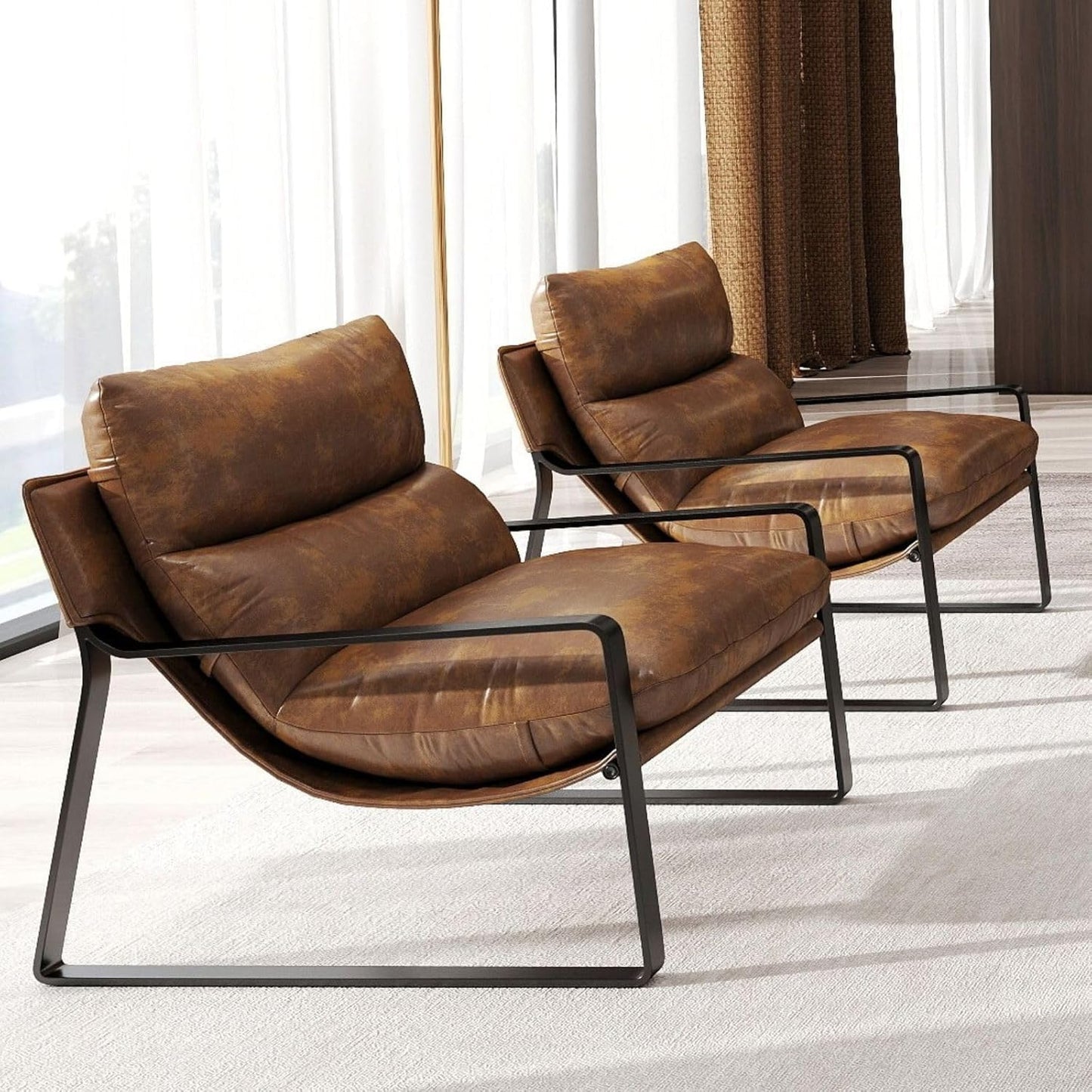 LukeAlon Modern PU Leather Accent Armchair, Brown