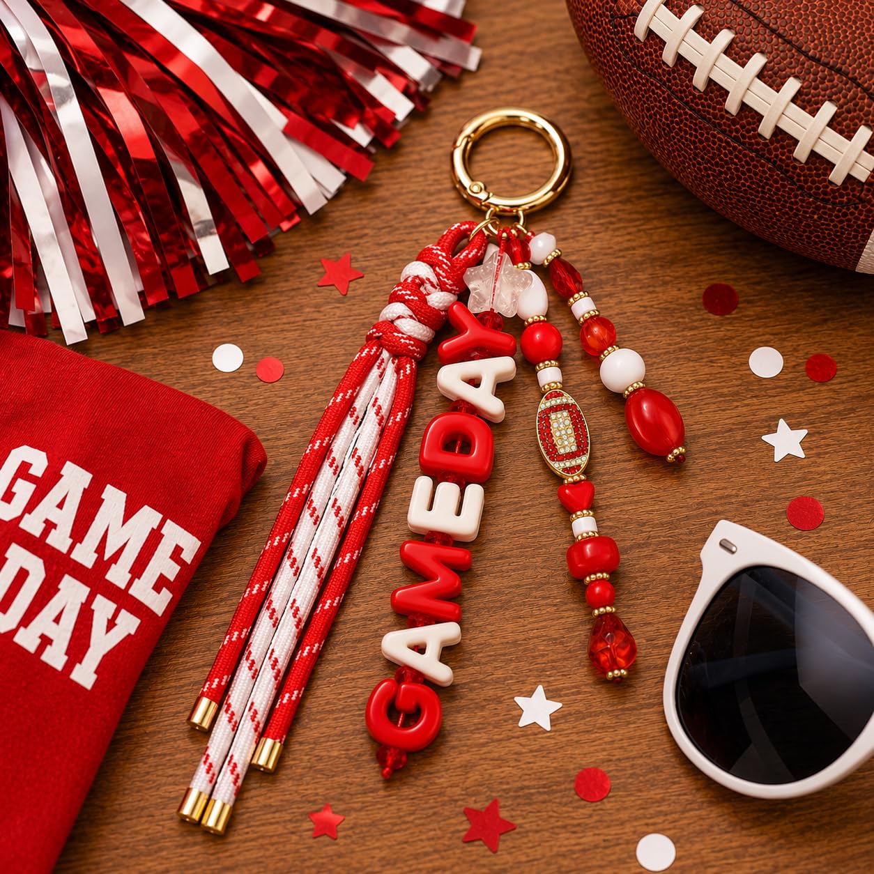 ANGLESJELL Football Bag Charms Paracord Game Day Keychains Purse Charms Football Cheer Mom Accessories Essentials Gifts