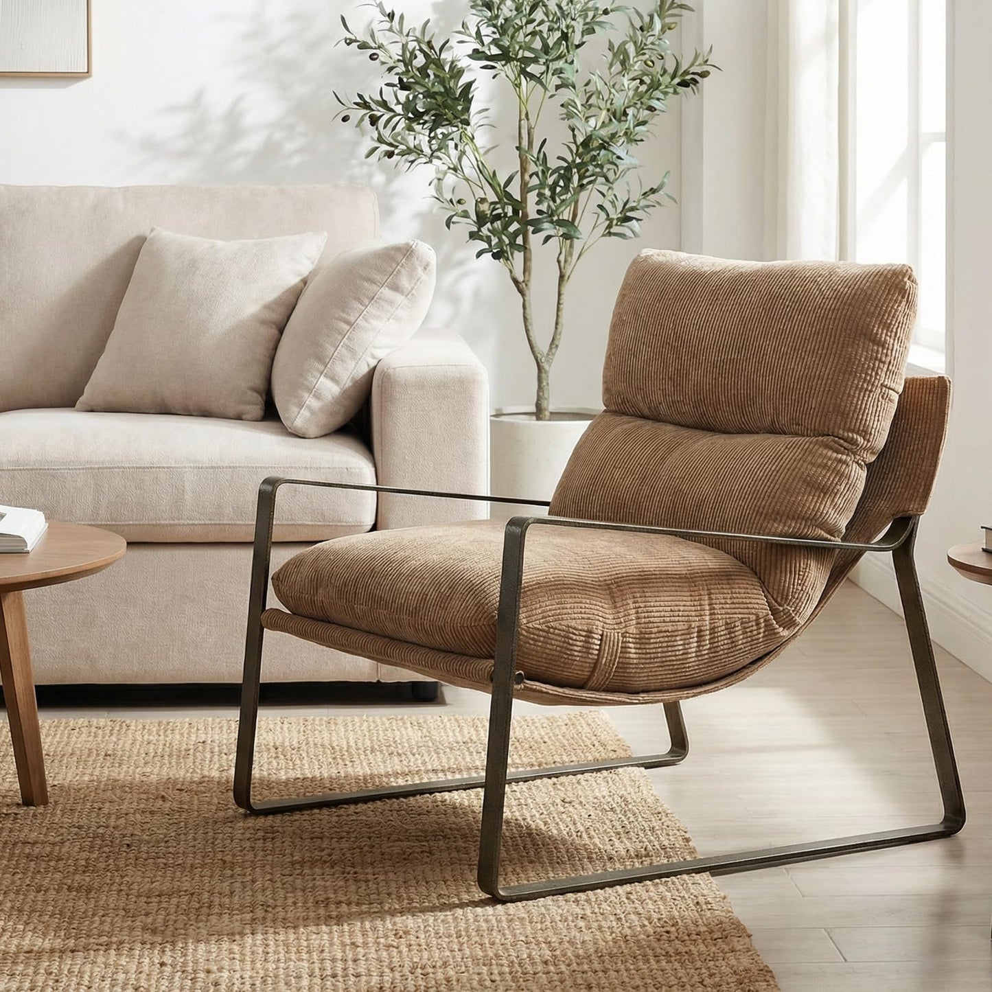 LukeAlon Modern PU Leather Accent Armchair, Brown