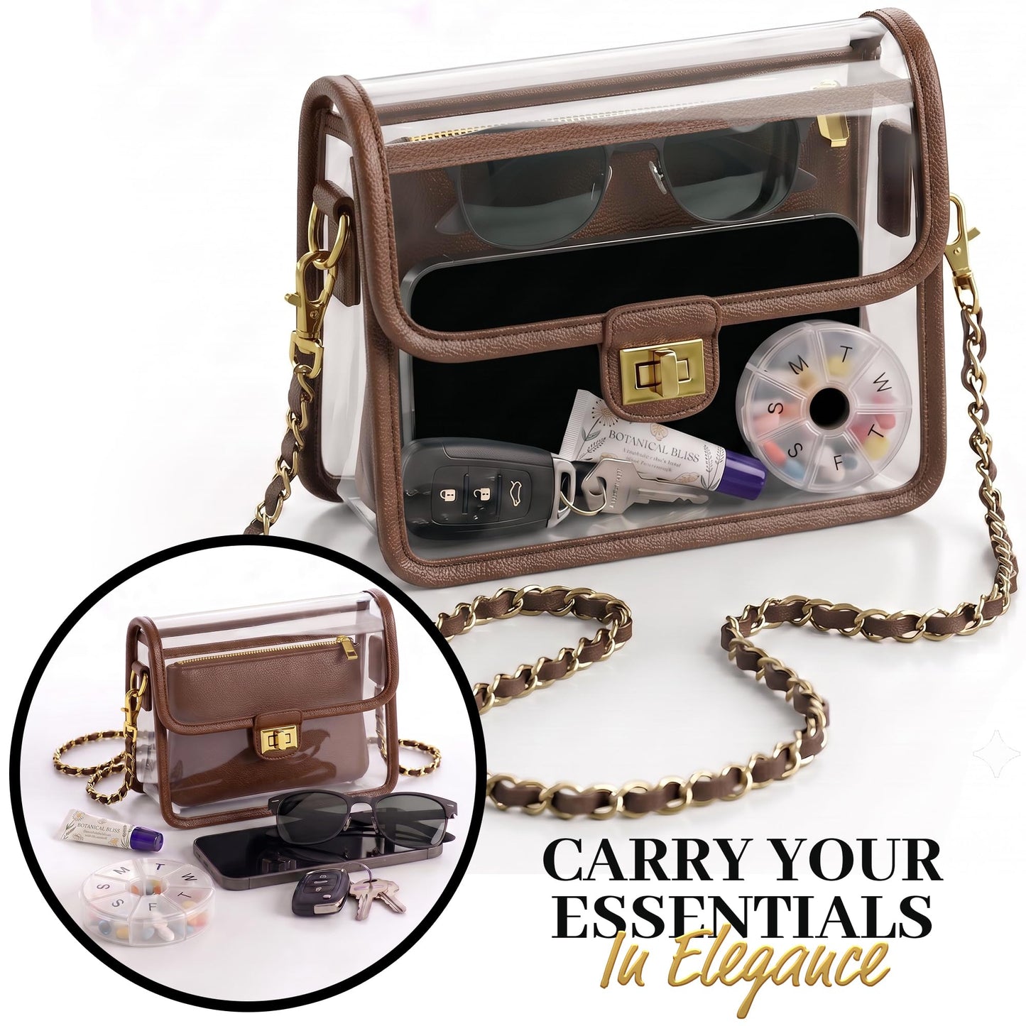 Clear Crossbody Purse for Women, RFID Wallet, Stadium Approved Clear Bag
