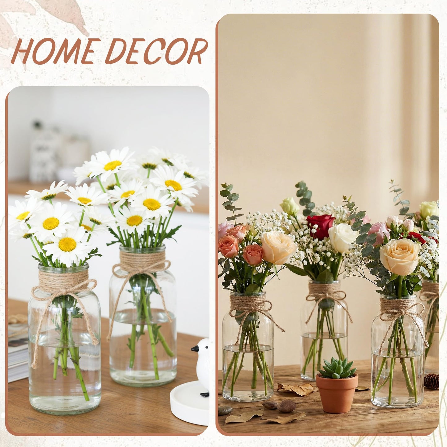 3 Pack Mason Jar Vases for Centerpieces, Amber Glass Flower Vase