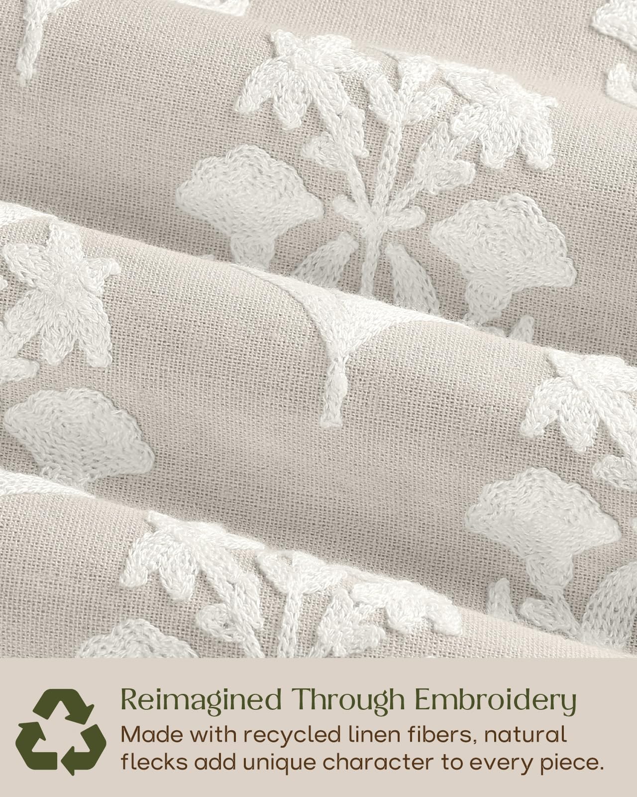 Linen Embroidered Throw Pillow Cover, 18x18 Inch, Khaki Bird