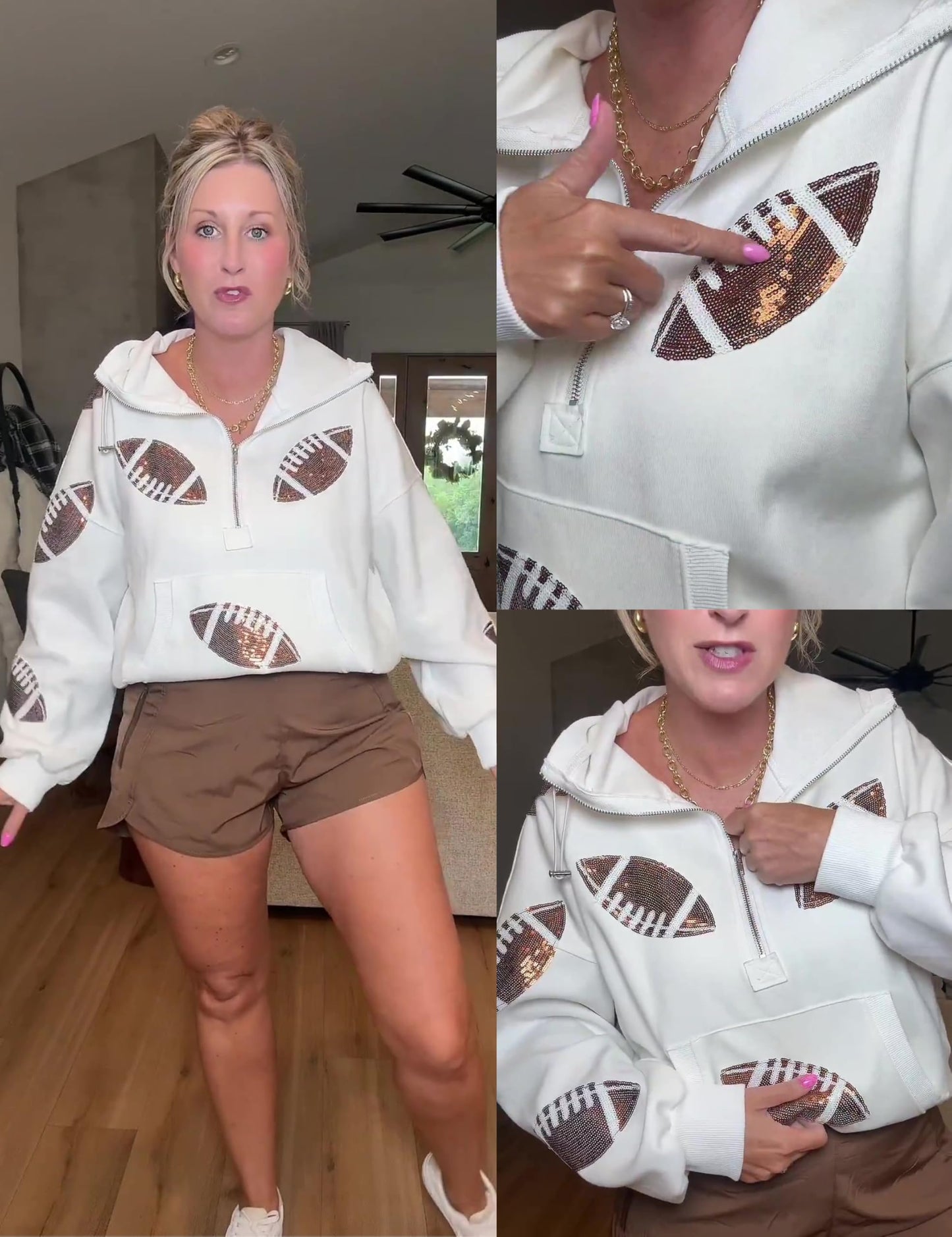 SeekMe Women Game Day Sweatshirt Sequin Football Hoodies Pullover Fall Top