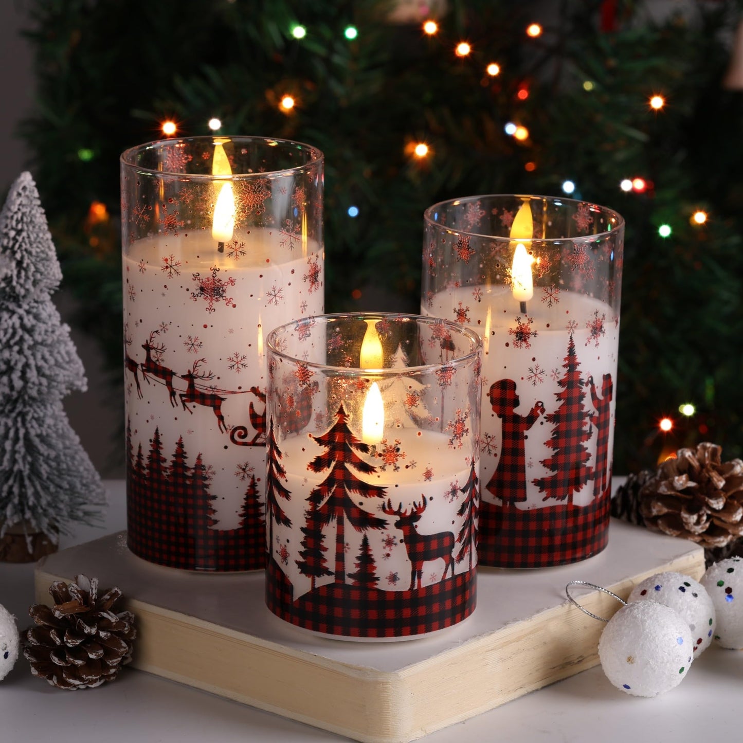 Eywamage Gold Glass Flameless Pillar Candles with Remote, Flickering Fall LED Candles Battery Operated Set of 3
