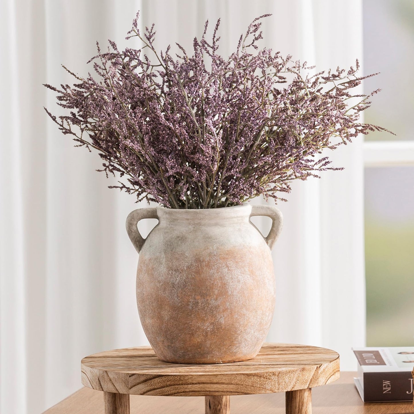 Dobbyby Ceramic Flower Vase 12 inch Farmhouse Rustic Vase Decorative Pottery Terracotta Tall Vases for Home Decor Table Mantle Fireplace Living Room Bathroom Wedding Centerpiece (Large-Terracota)