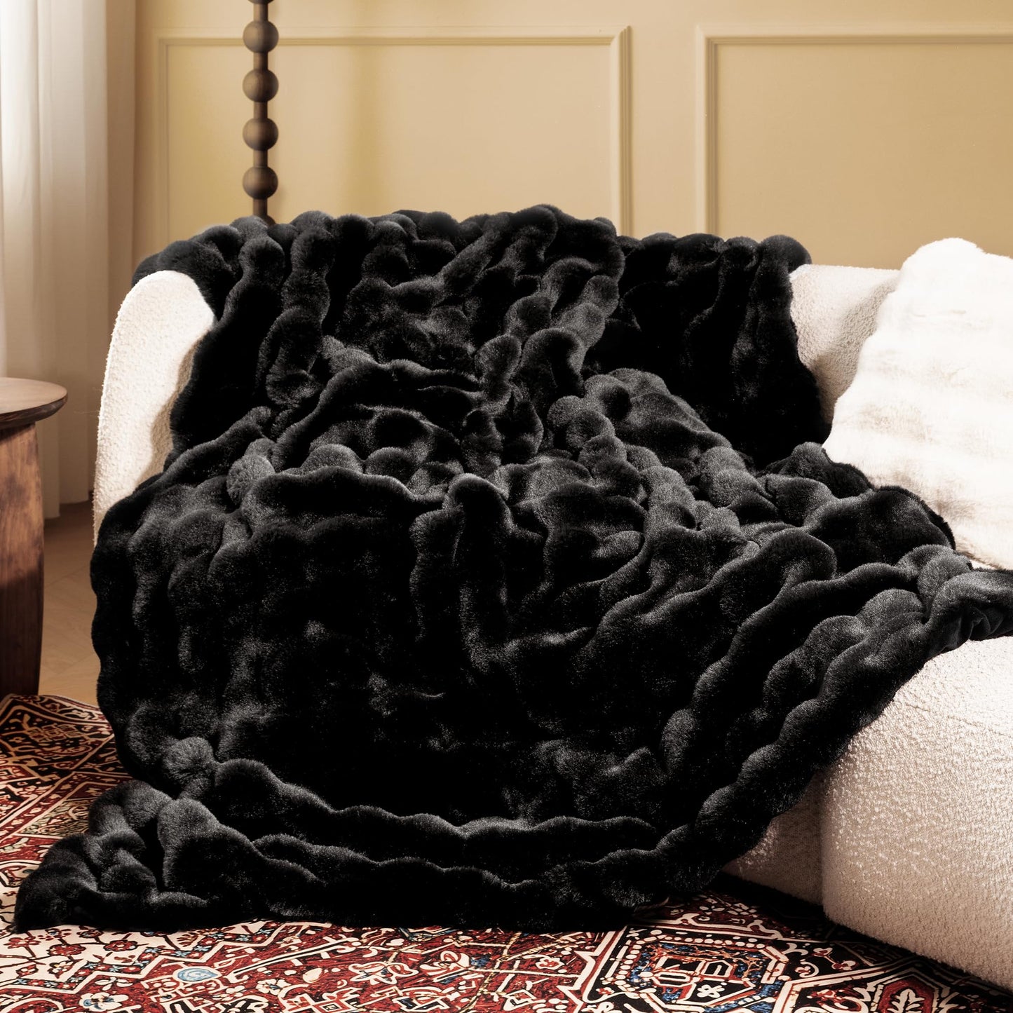 Ultra Soft Cozy Faux Fur Throw Blanket, Fuzzy Plush Thick Bubble Blanket, Oversize Luxury Fluffy Blanket for Couch, Sofa, Bedroom, and Living Room, 50x60 Inches, Light Brown