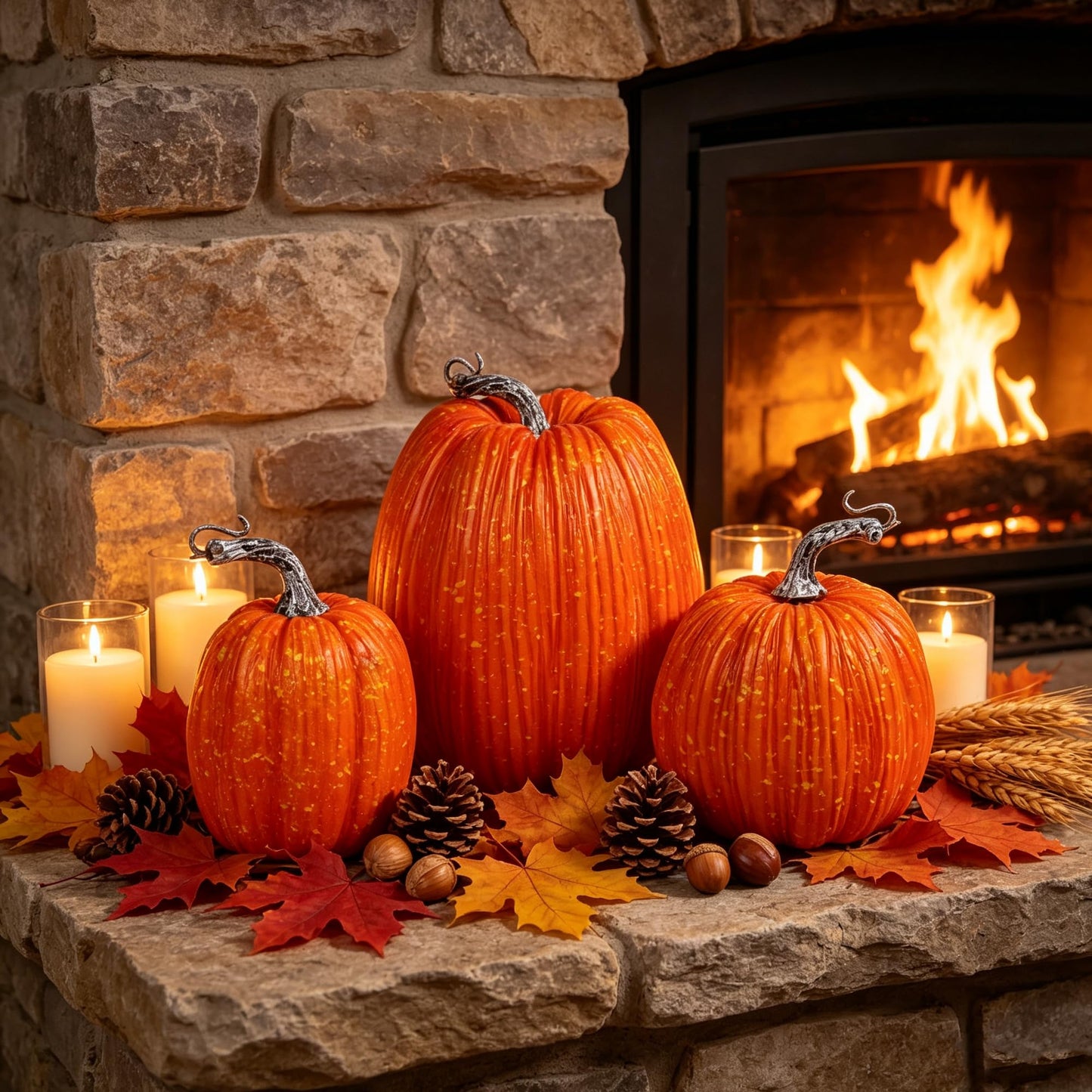winemana 12 Pcs Pumpkin Fall Decorations, Golden Artificial Pumpkins