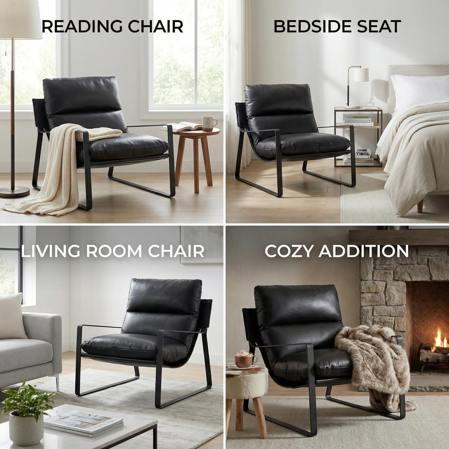 LukeAlon Modern PU Leather Accent Armchair, Brown