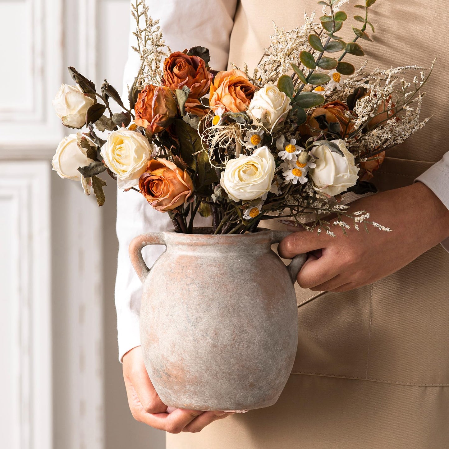 Dobbyby Ceramic Flower Vase 12 inch Farmhouse Rustic Vase Decorative Pottery Terracotta Tall Vases for Home Decor Table Mantle Fireplace Living Room Bathroom Wedding Centerpiece (Large-Terracota)