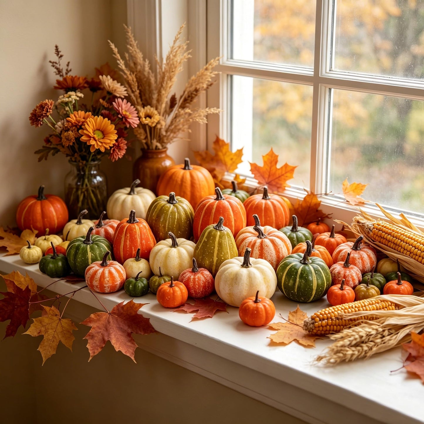 winemana 12 Pcs Pumpkin Fall Decorations, Golden Artificial Pumpkins