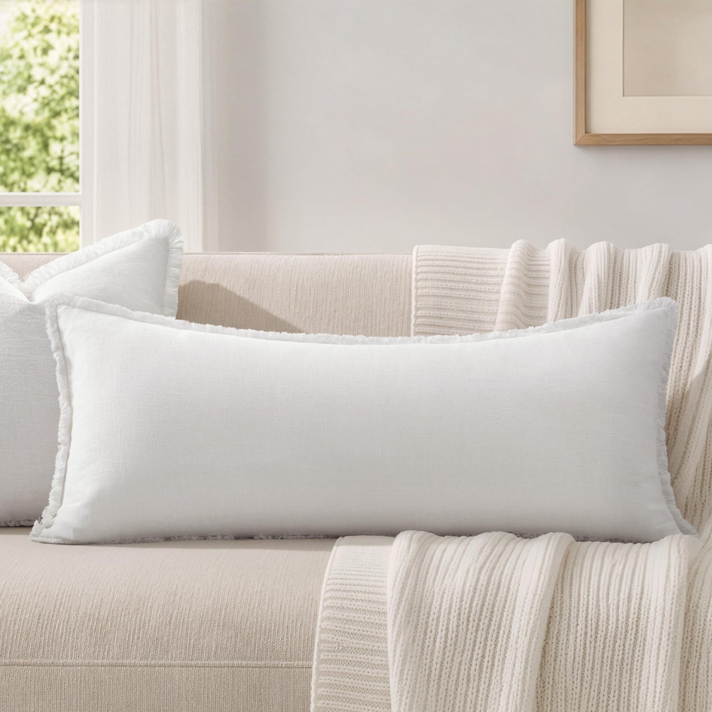 MIULEE 14x36 Long Linen Lumbar Pillow Covers Set of 1 Light Olive Green