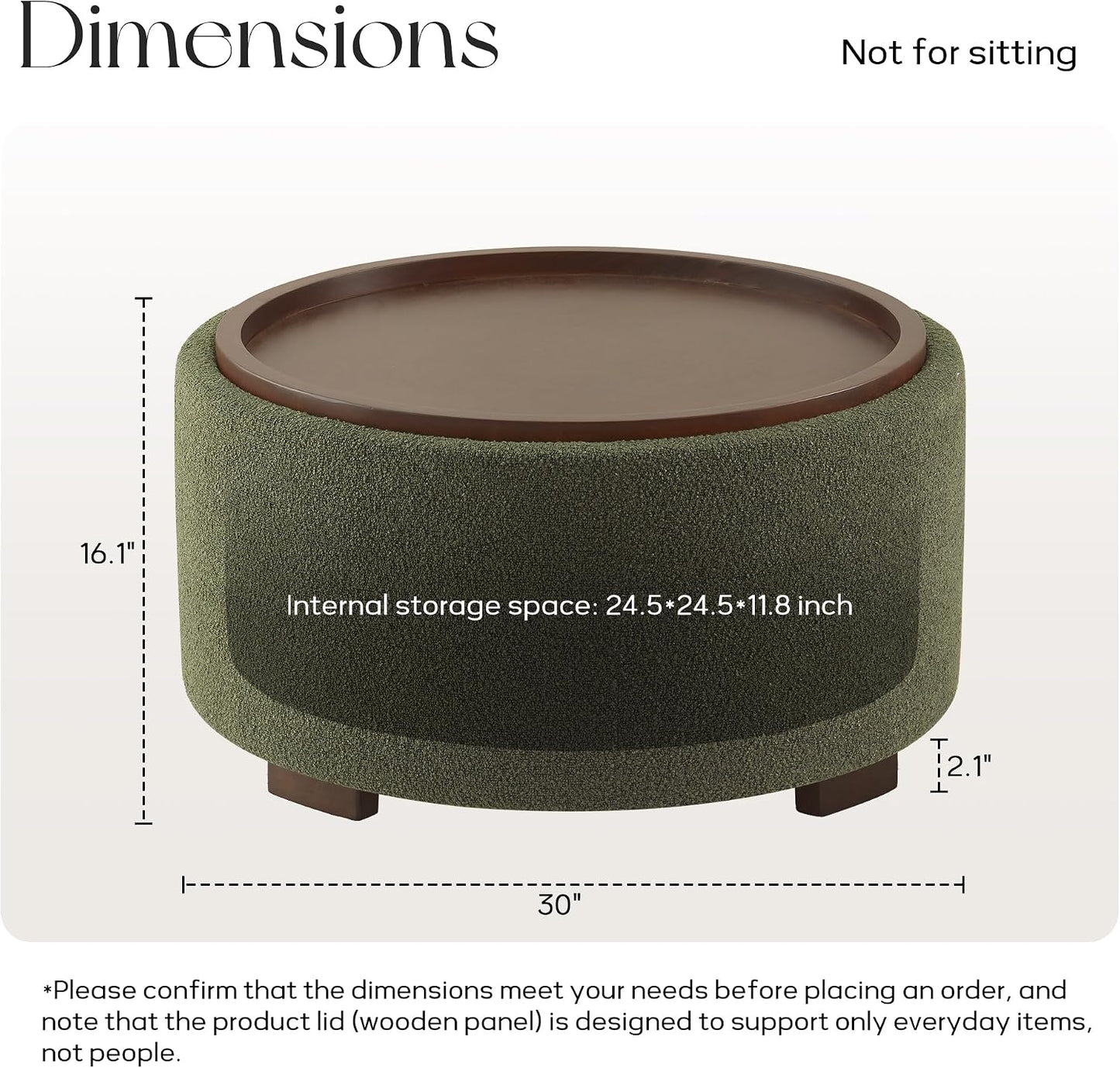 Zihanhome 30 Inch Round Storage Ottoman, Ottoman Coffee Table with Lift Off Lid, Boucle Modern Ottomans with Storage for Living Room, Bedroom, Apartments (Green)