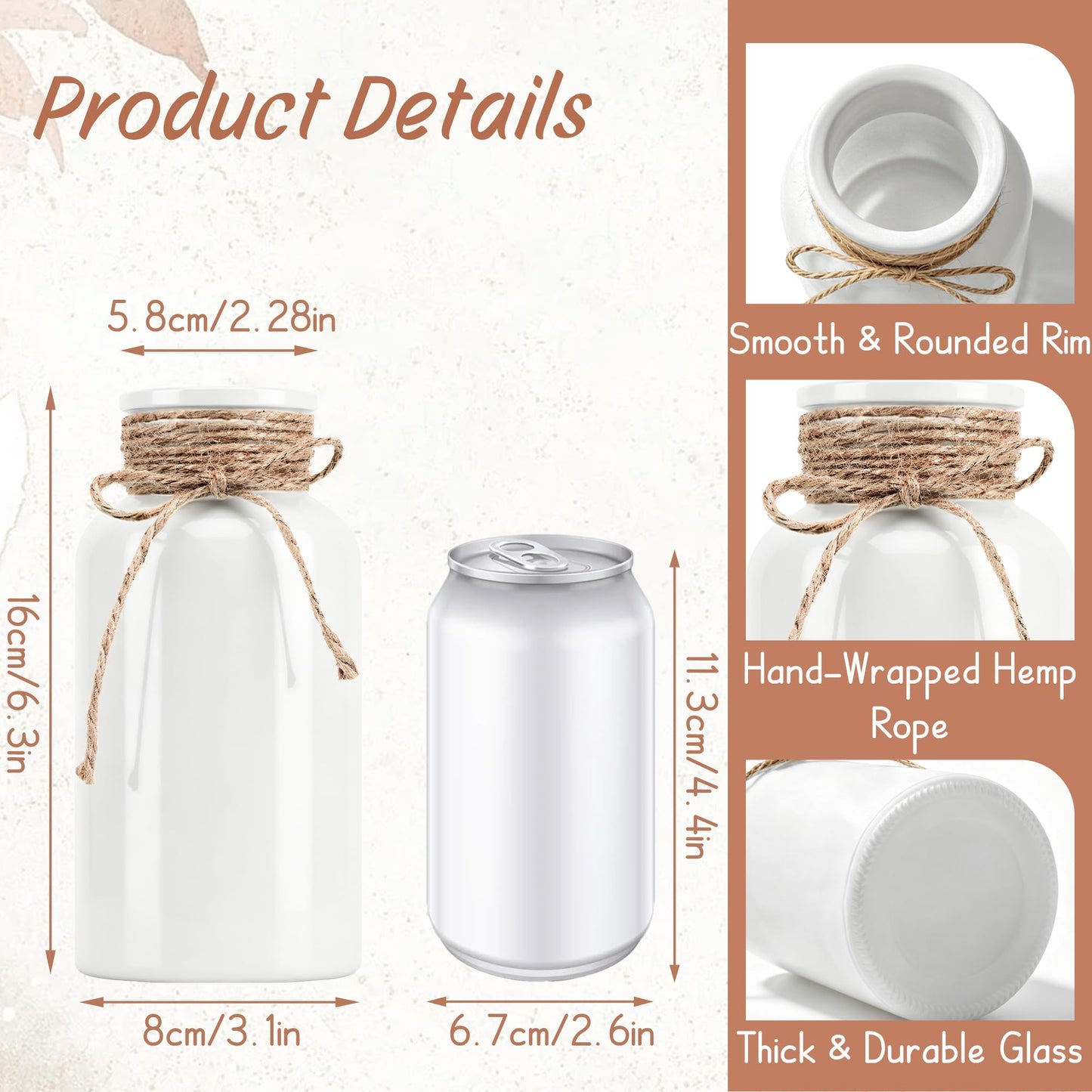 3 Pack Mason Jar Vases for Centerpieces, Amber Glass Flower Vase