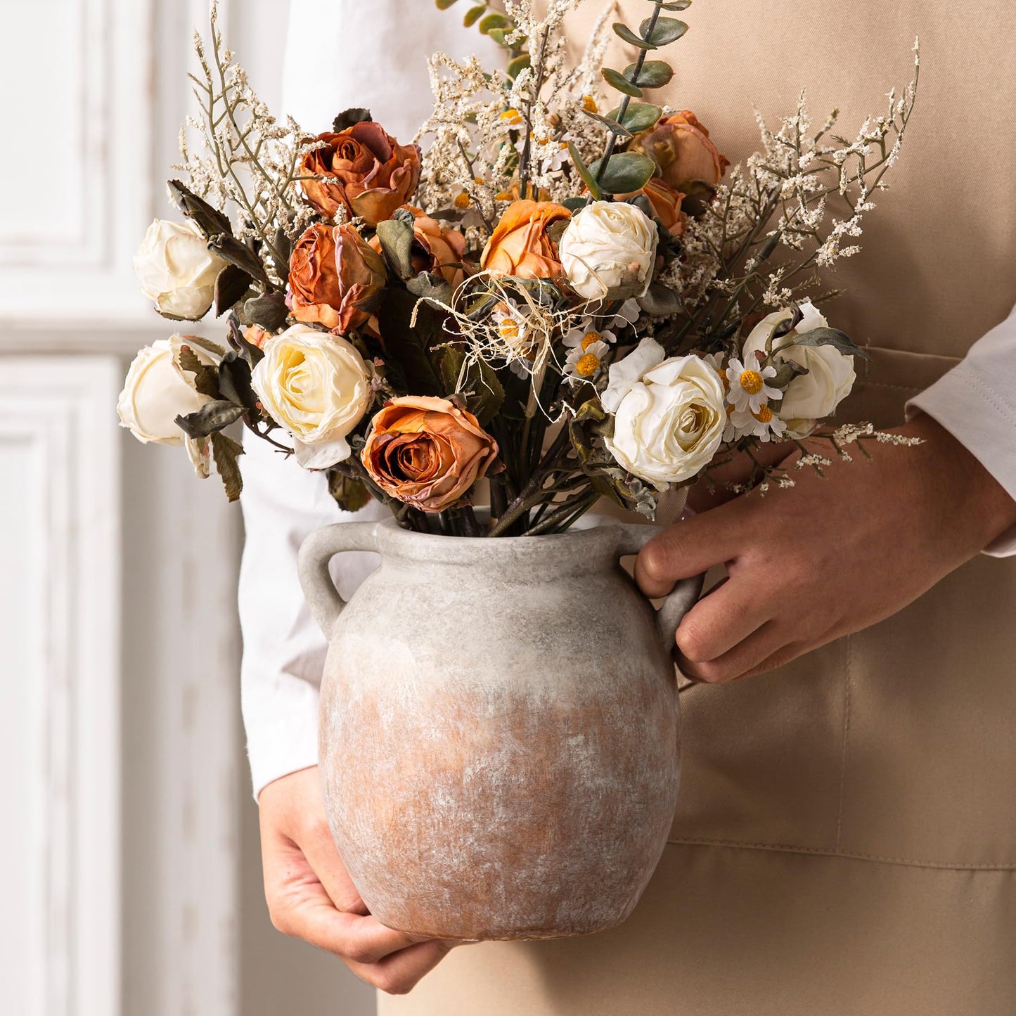 Dobbyby Ceramic Flower Vase 12 inch Farmhouse Rustic Vase Decorative Pottery Terracotta Tall Vases for Home Decor Table Mantle Fireplace Living Room Bathroom Wedding Centerpiece (Large-Terracota)
