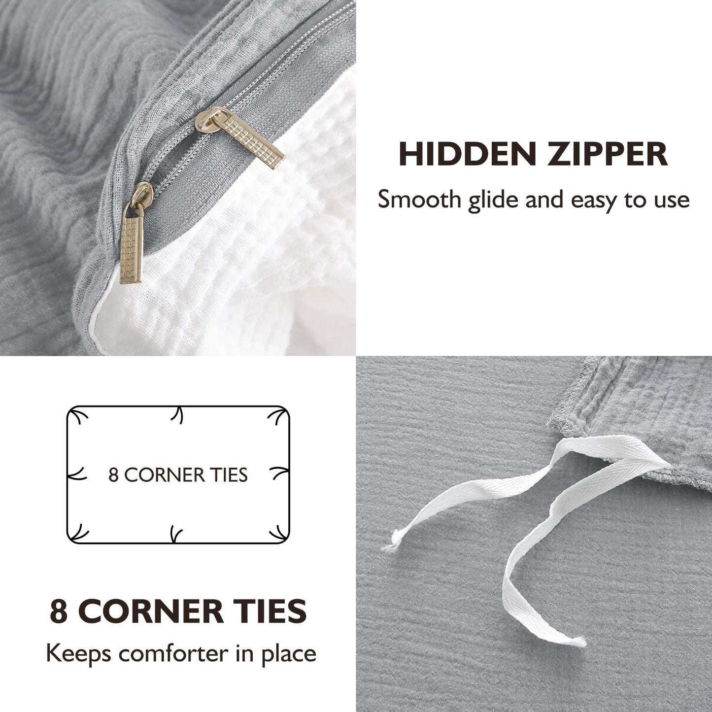 EMME Muslin Cotton Duvet Cover Set Linen Like Beige Queen