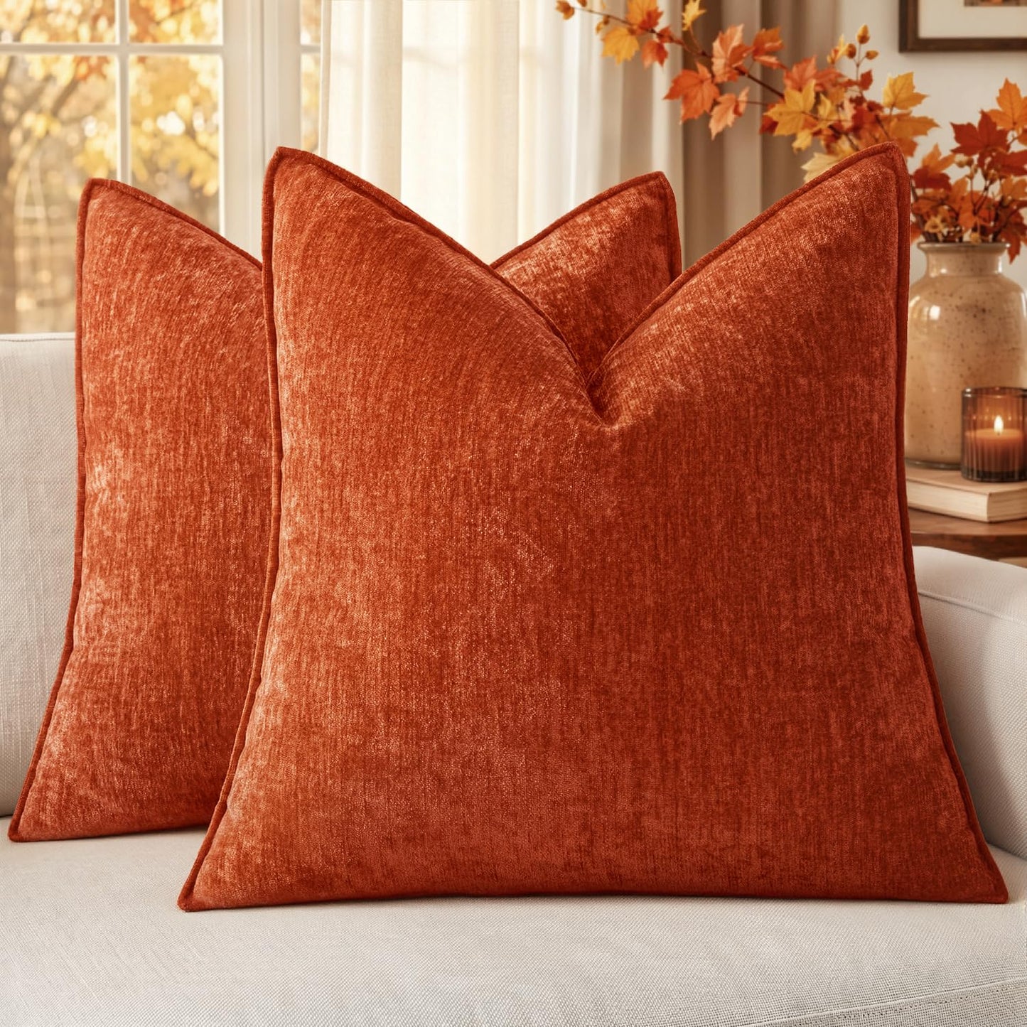 MIULEE Chenille Couch Pillow Covers Fall for Living Room 18x18 Dark Brown