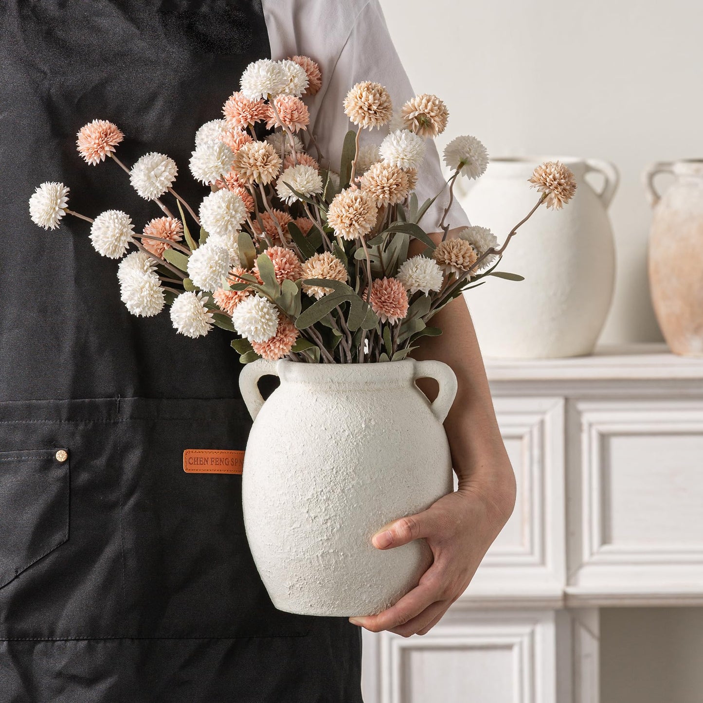 Dobbyby Ceramic Flower Vase 12 inch Farmhouse Rustic Vase Decorative Pottery Terracotta Tall Vases for Home Decor Table Mantle Fireplace Living Room Bathroom Wedding Centerpiece (Large-Terracota)