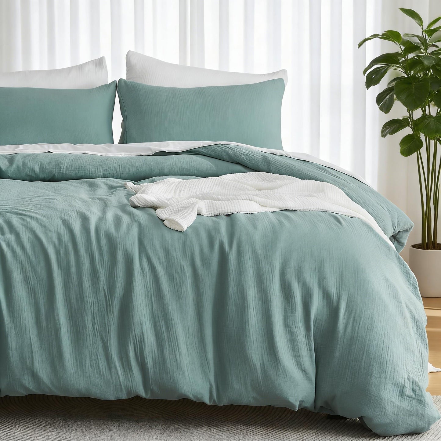 EMME Muslin Cotton Duvet Cover Set Linen Like Beige Queen
